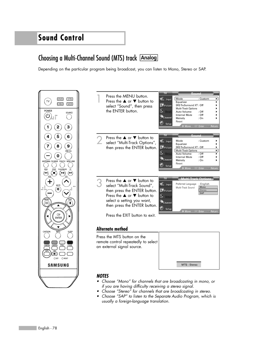 Samsung HL-S5086W manual Multi-Track Sound 