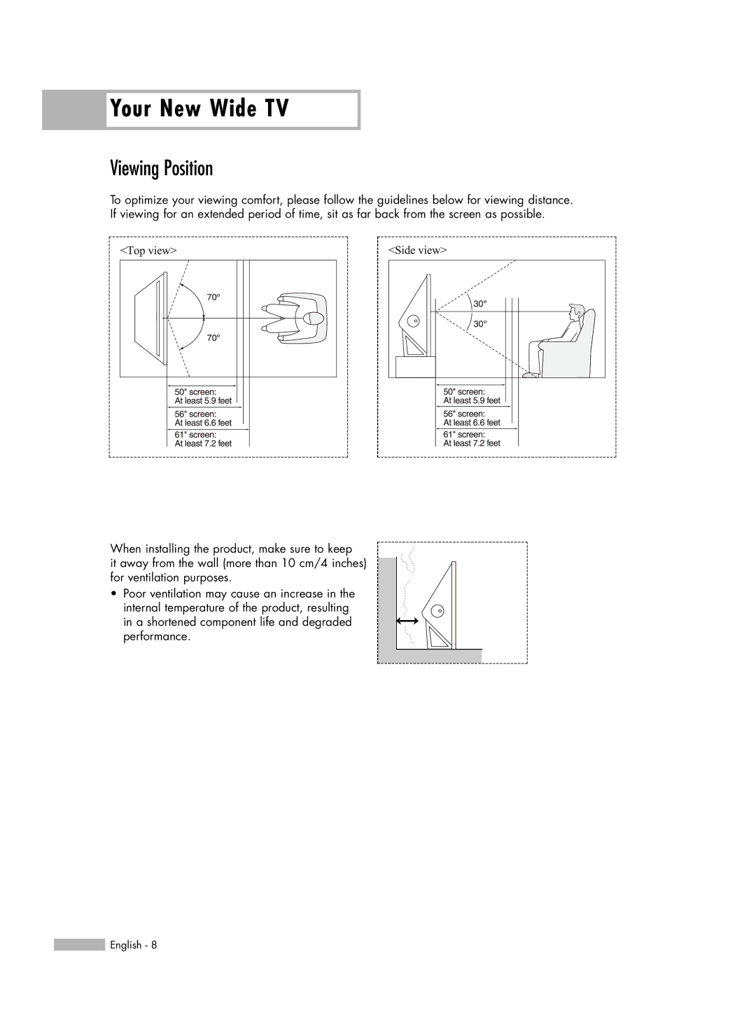 Samsung HL-S5086W manual Your New Wide TV, Viewing Position 