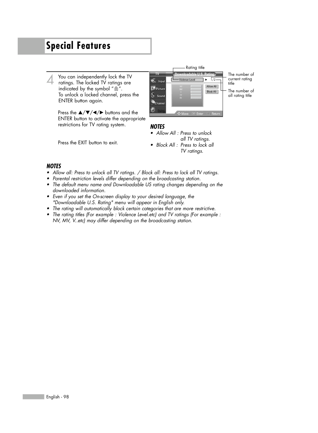 Samsung HL-S5086W manual Rating title 