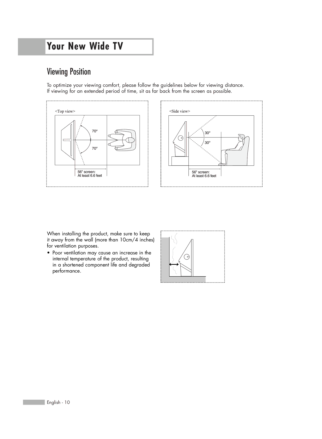 Samsung HL-S5679W manual Your New Wide TV, Viewing Position 