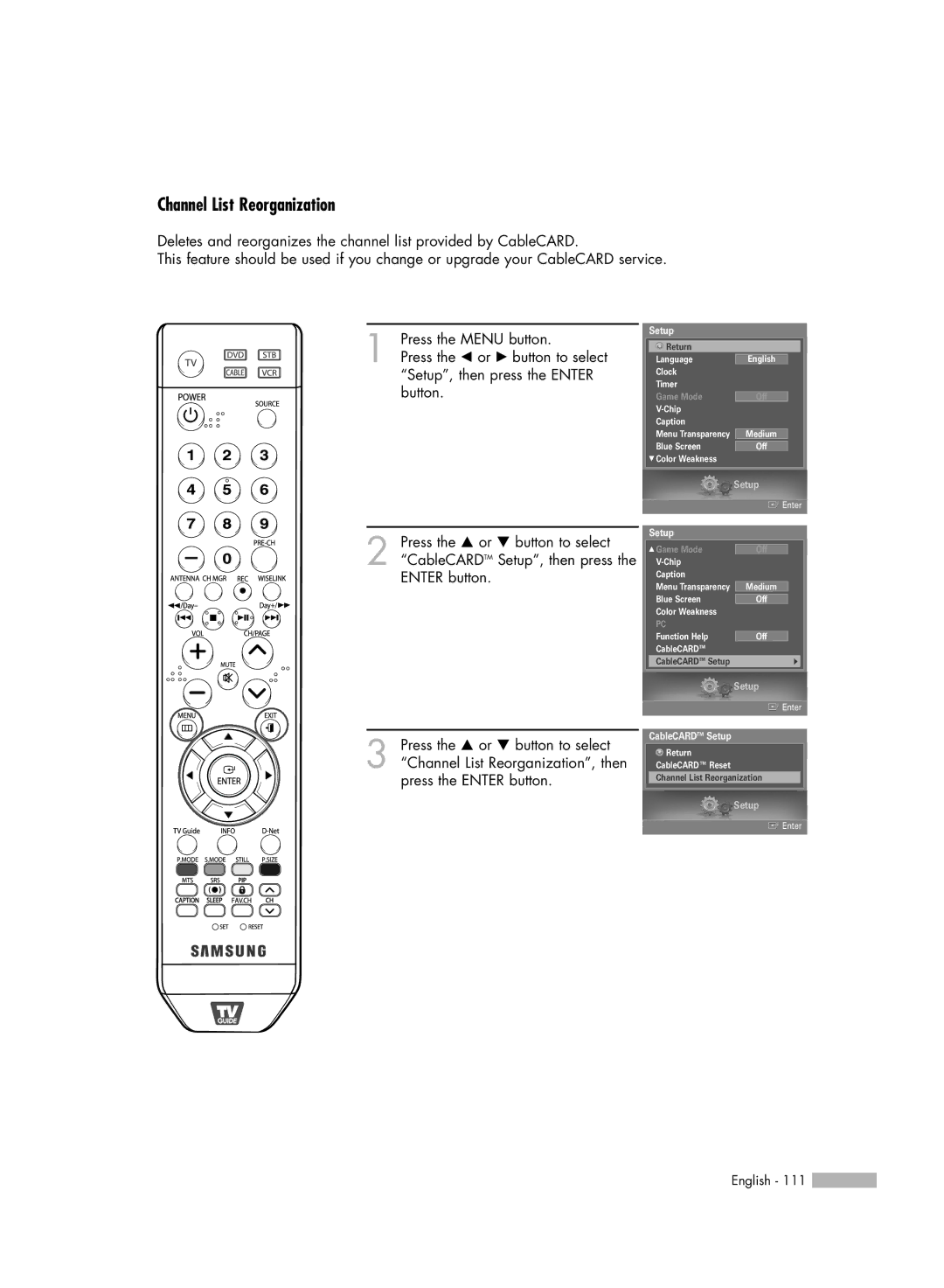 Samsung HL-S5679W manual Channel List Reorganization 