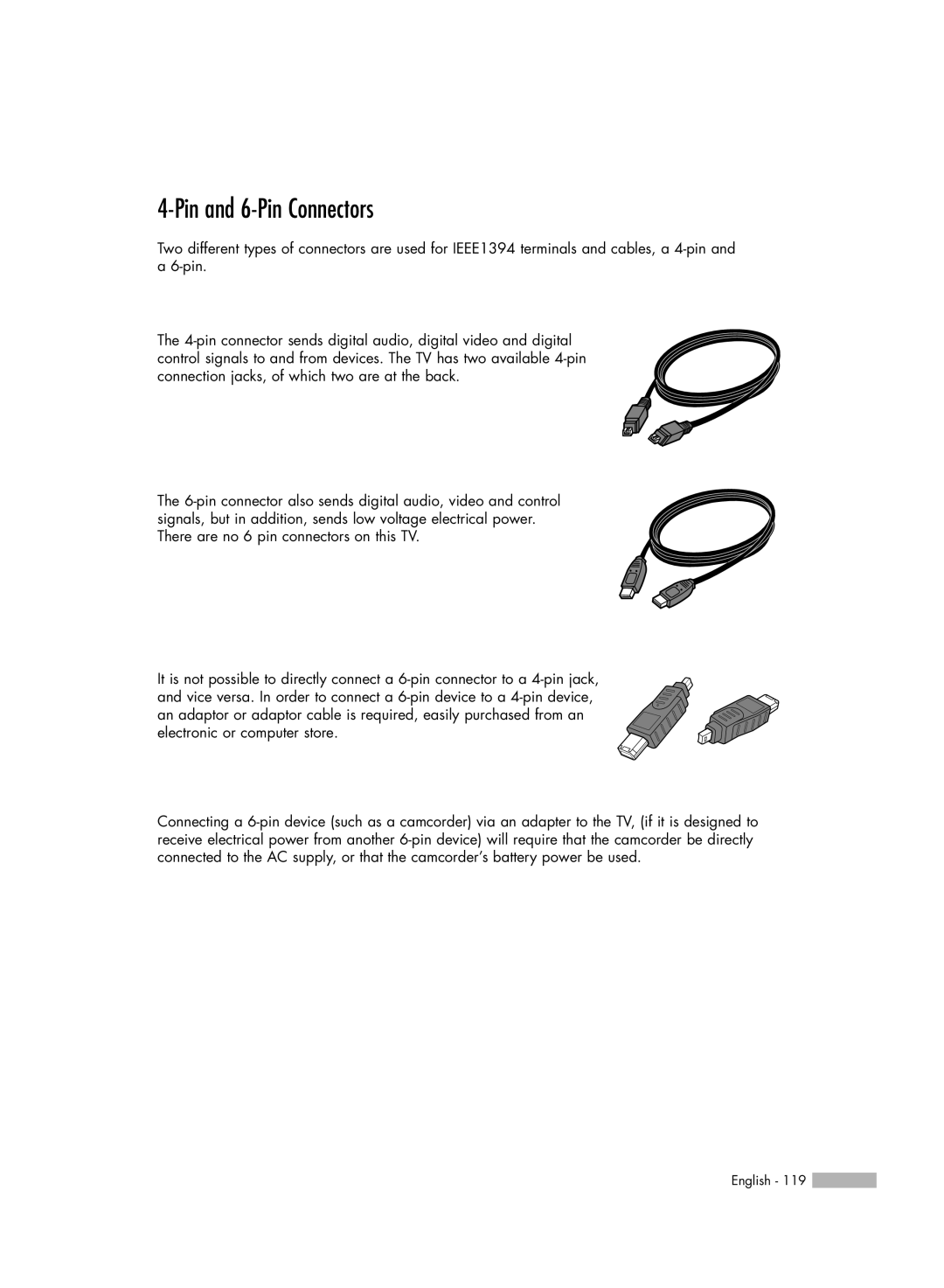 Samsung HL-S5679W manual Pin and 6-Pin Connectors 