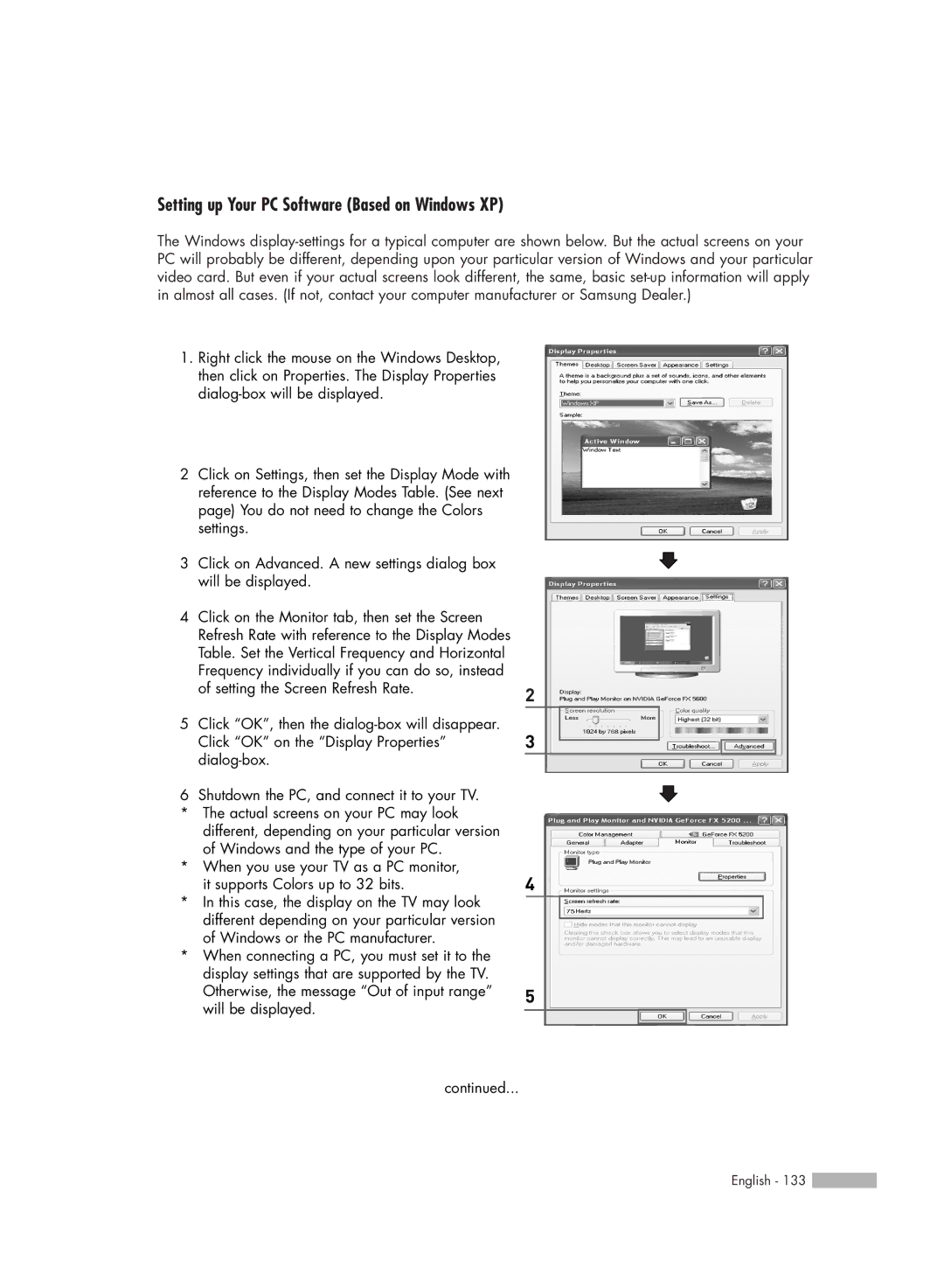 Samsung HL-S5679W manual Setting up Your PC Software Based on Windows XP 