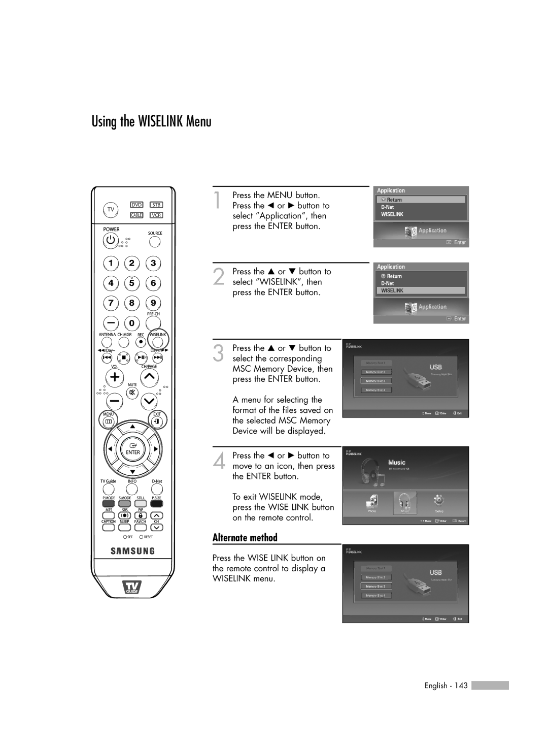 Samsung HL-S5679W manual Using the Wiselink Menu 