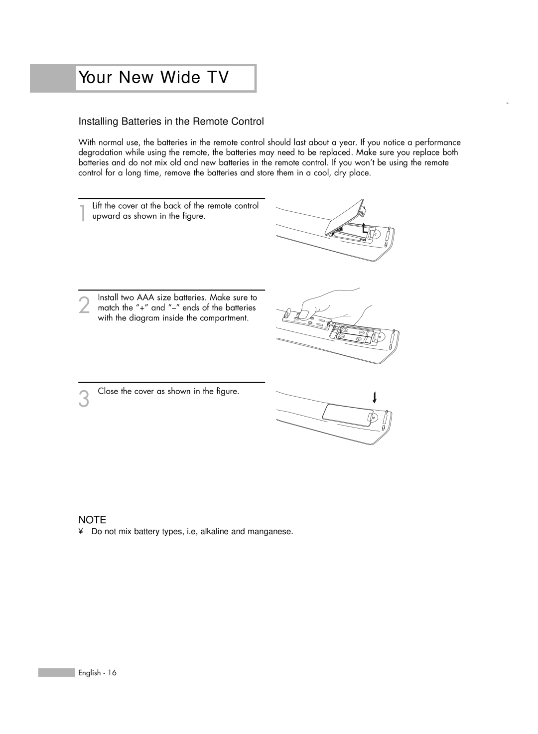 Samsung HL-S5679W manual Installing Batteries in the Remote Control 