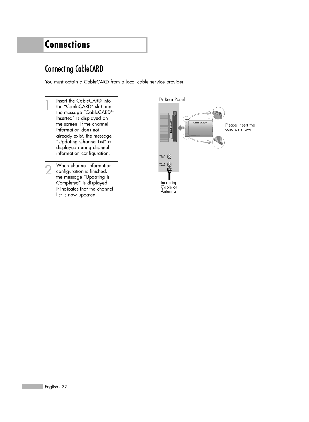 Samsung HL-S5679W manual Connecting CableCARD 