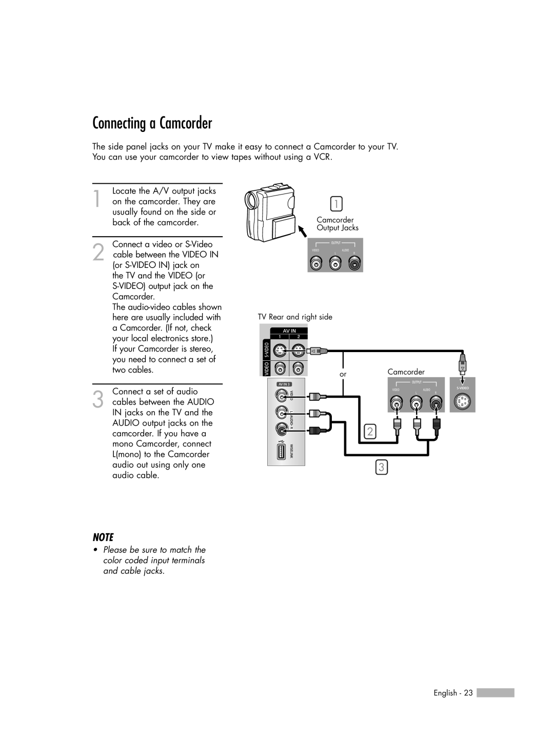 Samsung HL-S5679W manual Connecting a Camcorder 