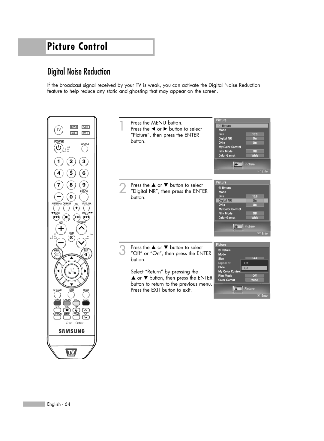 Samsung HL-S5679W manual Digital Noise Reduction 