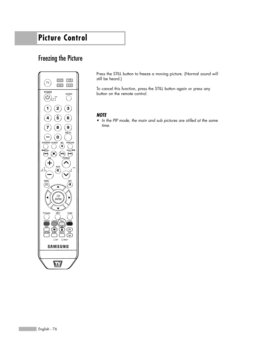 Samsung HL-S5679W manual Freezing the Picture 