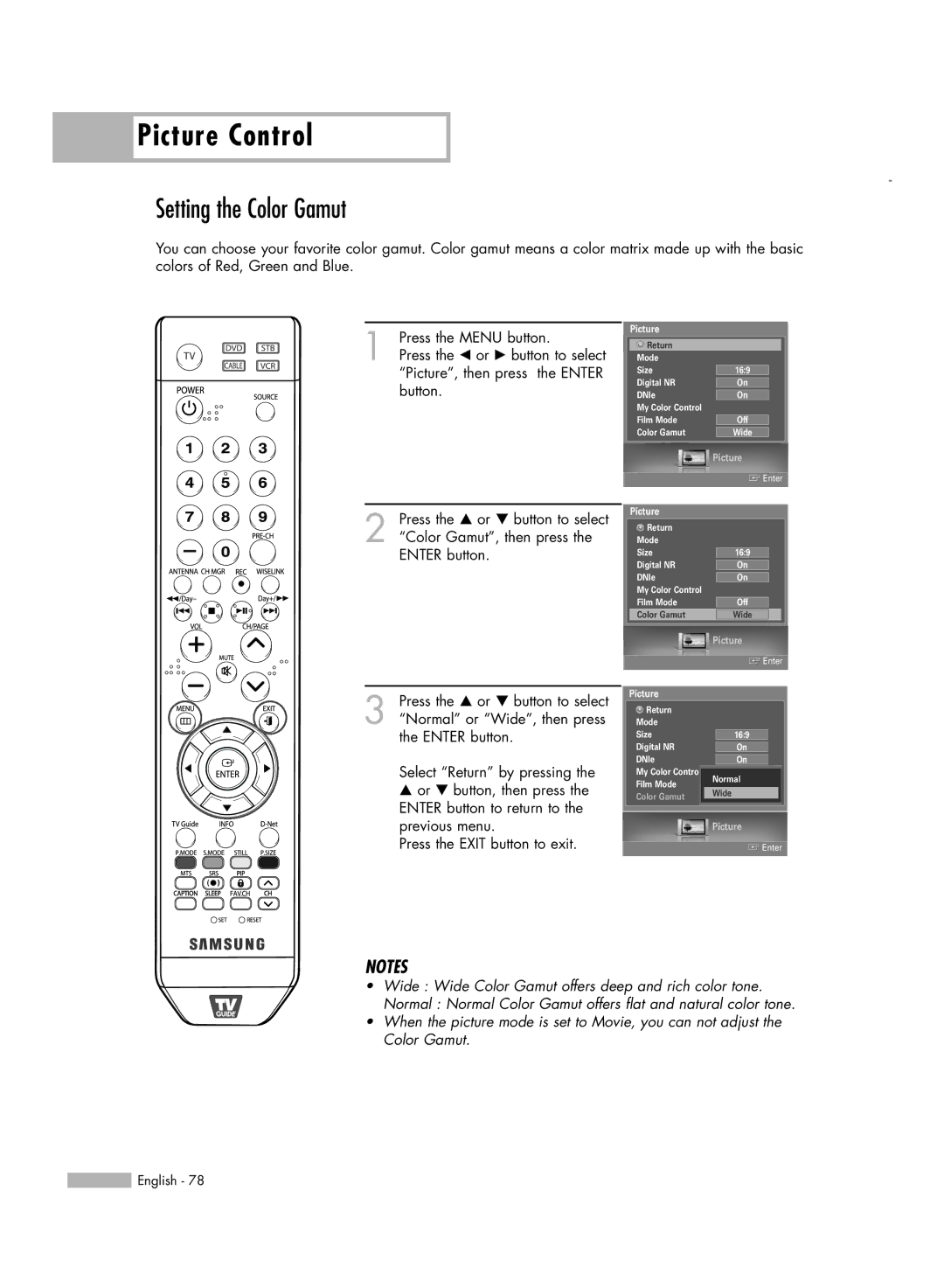 Samsung HL-S5679W manual Setting the Color Gamut 