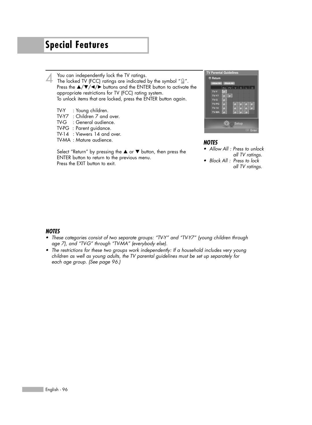 Samsung HL-S5679W manual TV Parental Guidelines 