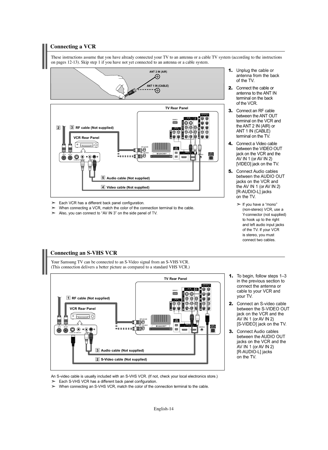 Samsung HL-S5686C manual Connecting a VCR, Connecting an S-VHS VCR 