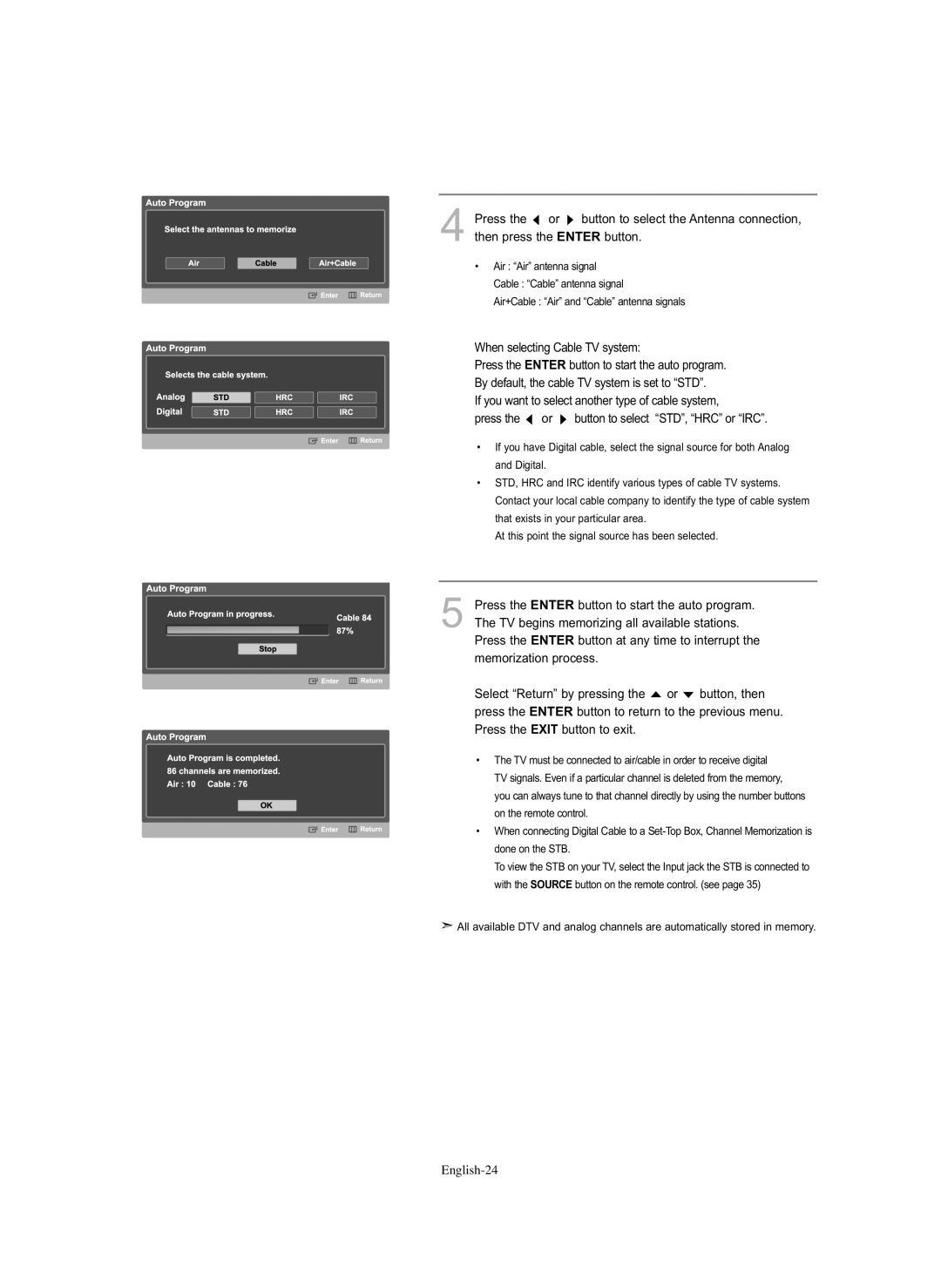 Samsung HL-S5686C manual When selecting Cable TV system 