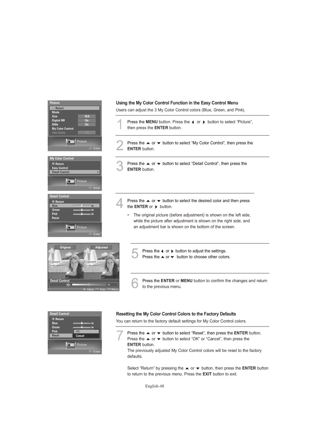 Samsung HL-S5686C manual OriginalAdjusted Detail Control 