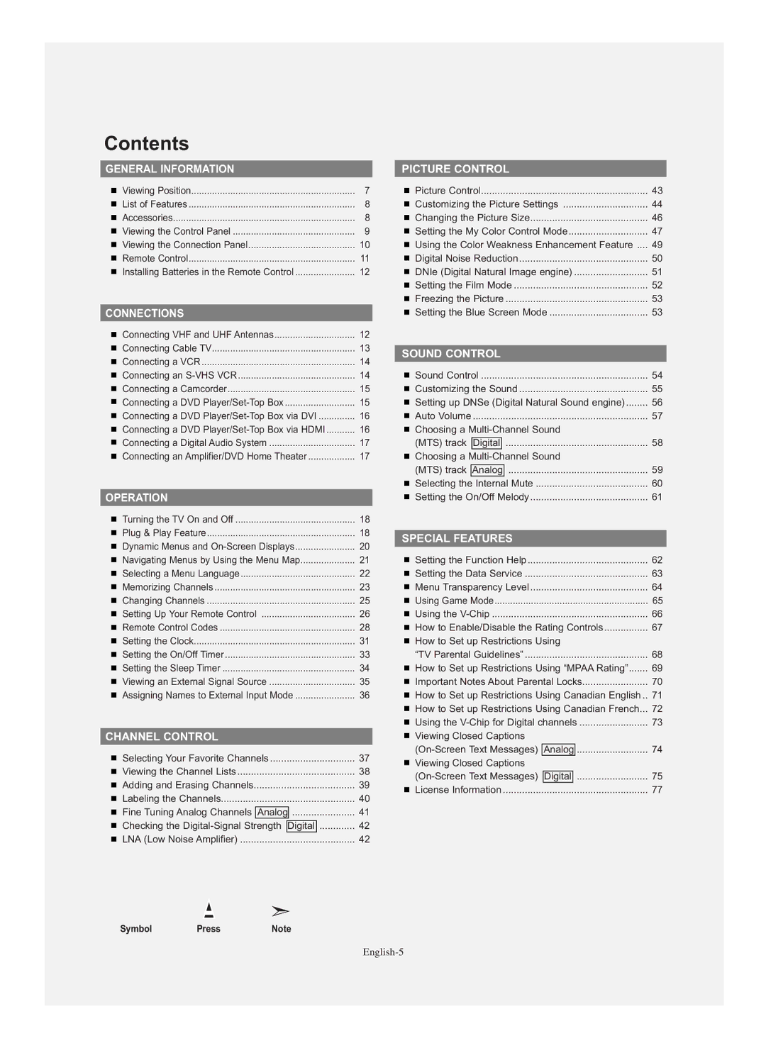 Samsung HL-S5686C manual Contents 