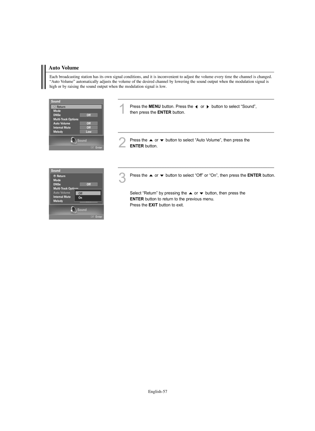 Samsung HL-S5686C manual Auto Volume 