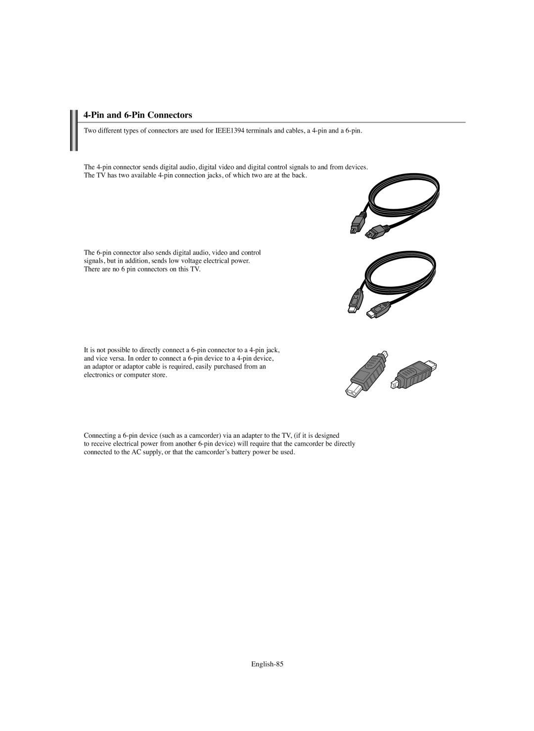 Samsung HL-S5686C manual Pin and 6-Pin Connectors 