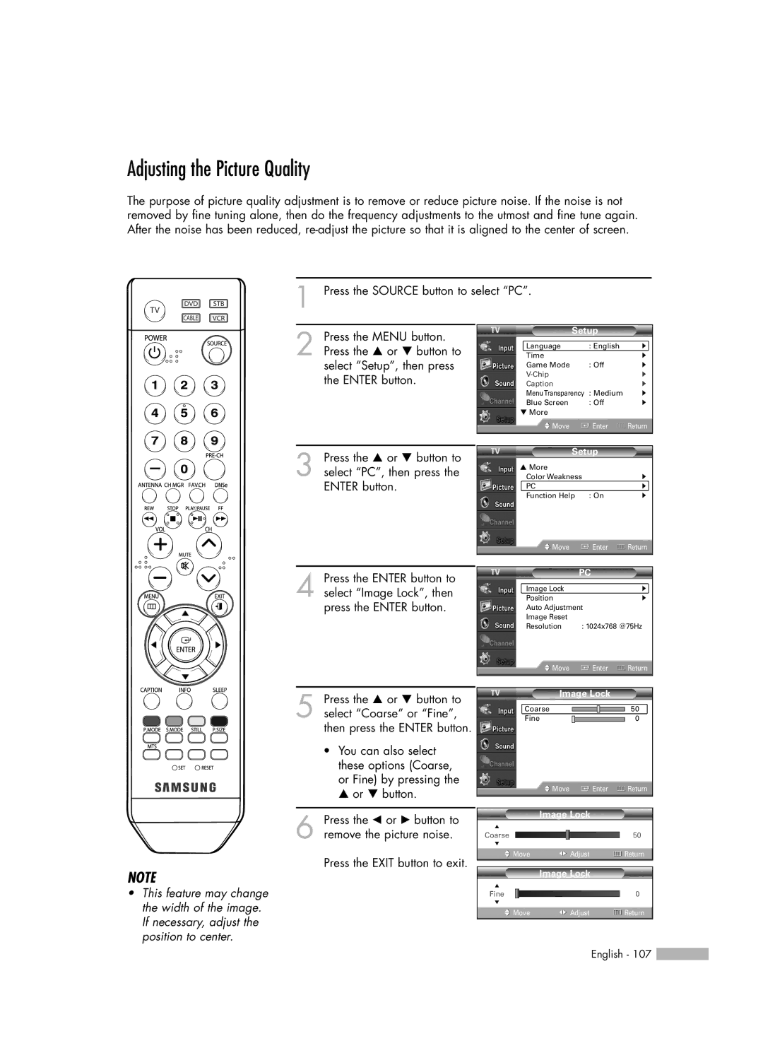 Samsung HL-S6165W manual Adjusting the Picture Quality 