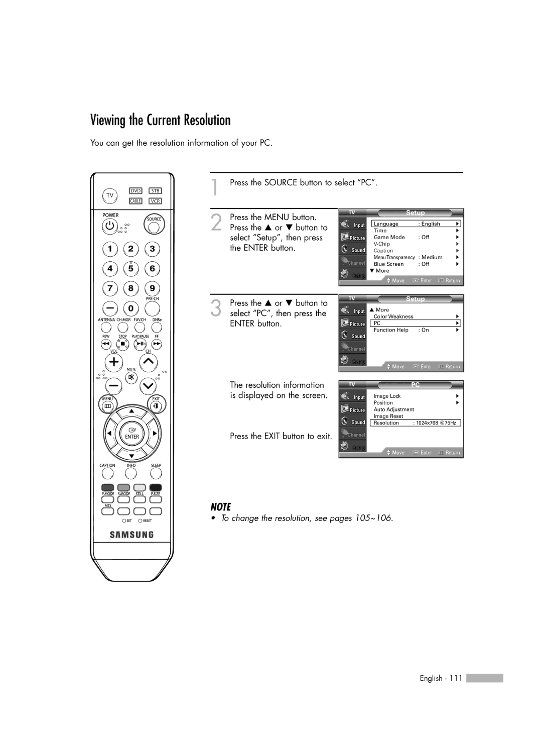 Samsung HL-S6165W manual Viewing the Current Resolution 