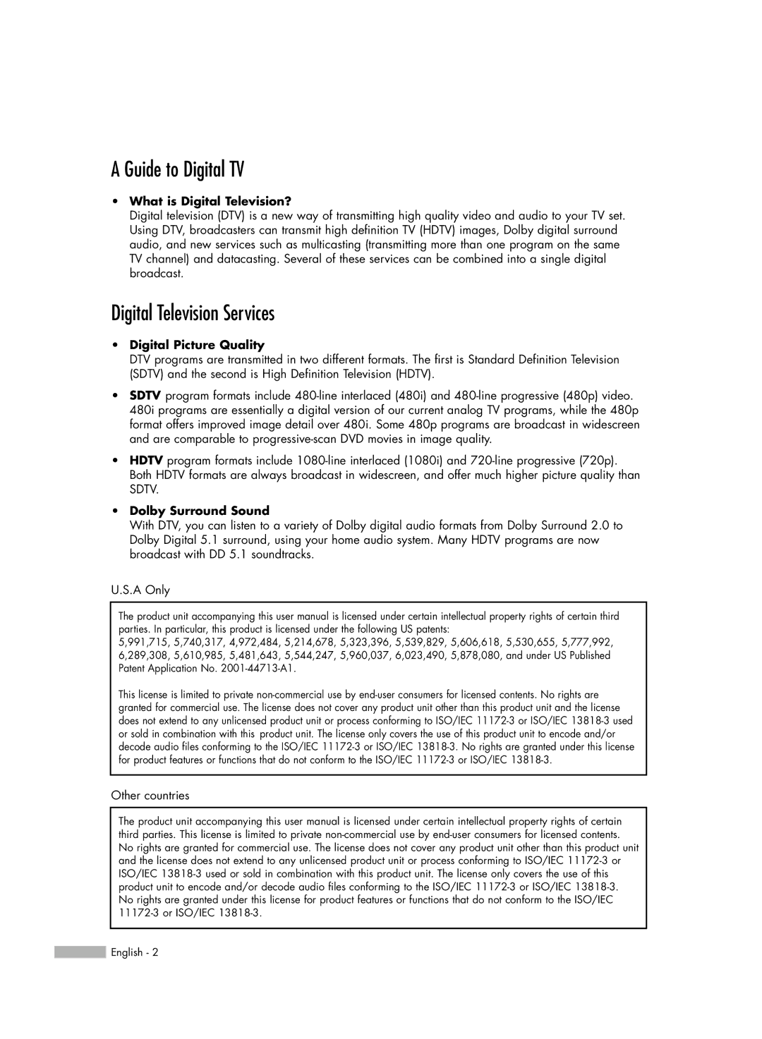 Samsung HL-S6165W Guide to Digital TV, Digital Television Services, What is Digital Television?, Digital Picture Quality 