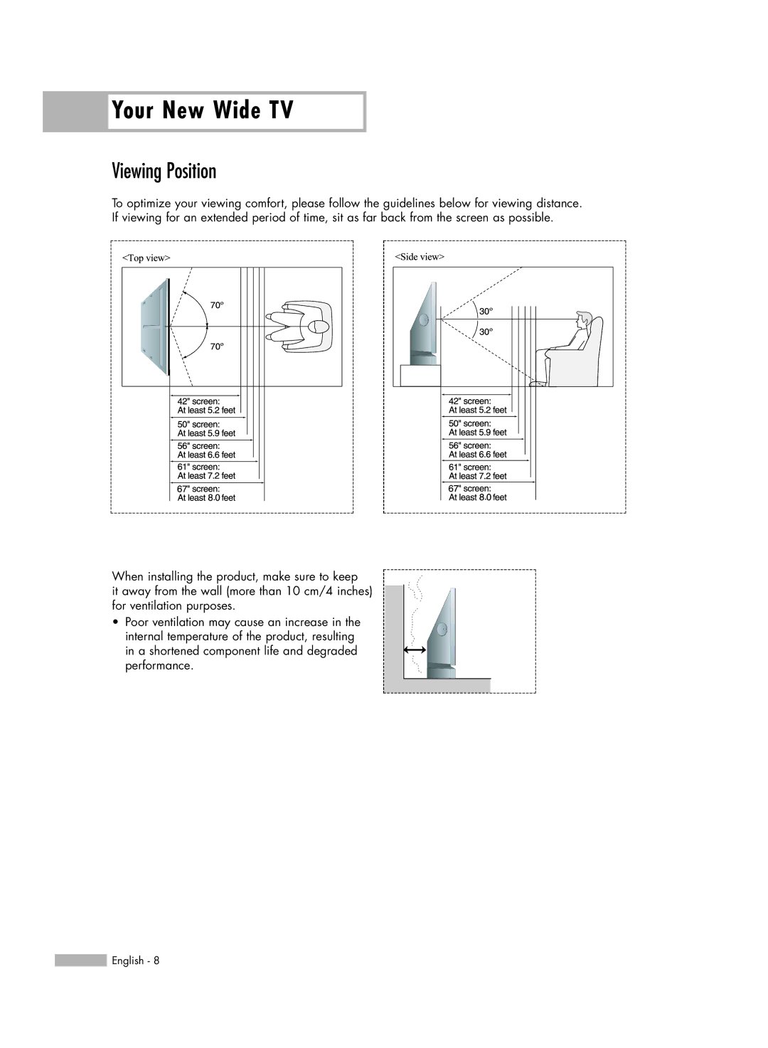 Samsung HL-S6165W manual Your New Wide TV, Viewing Position 