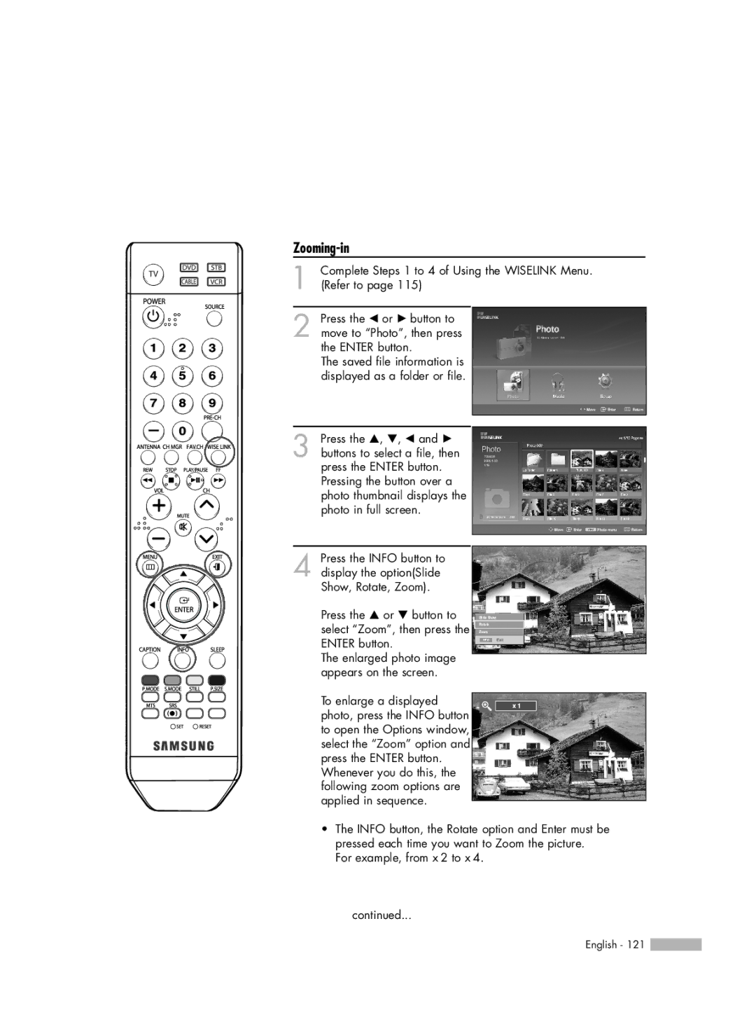 Samsung HL-S5066W, HL-S6166W, HL-S4666W, HL-S5666W manual Zooming-in 