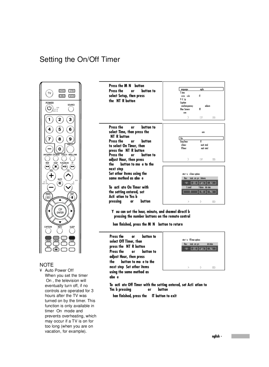 Samsung HL-S5666W, HL-S6166W, HL-S5066W, HL-S4666W manual Setting the On/Off Timer 