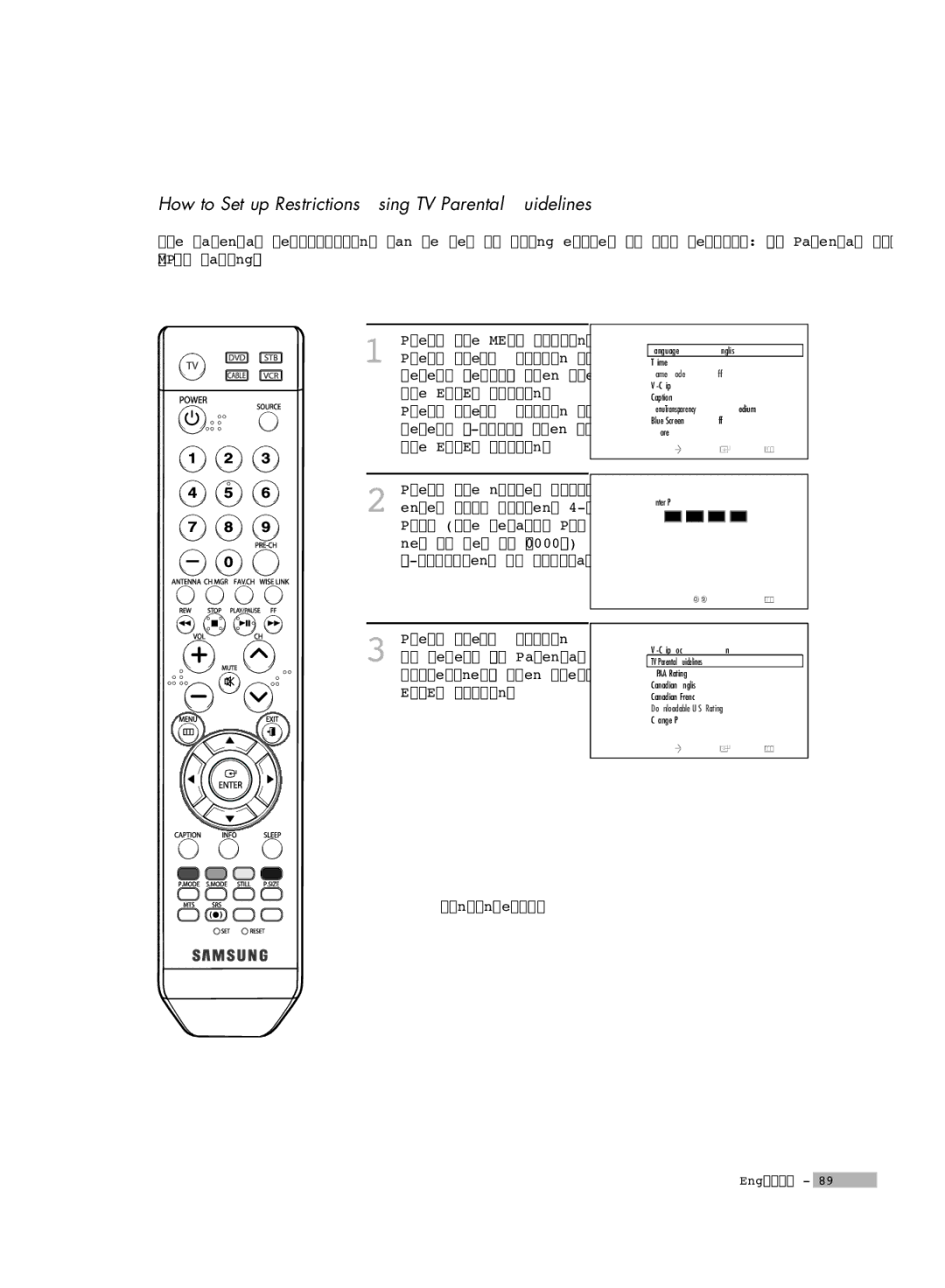 Samsung HL-S5066W, HL-S6166W, HL-S4666W, HL-S5666W manual How to Set up Restrictions Using TV Parental Guidelines 