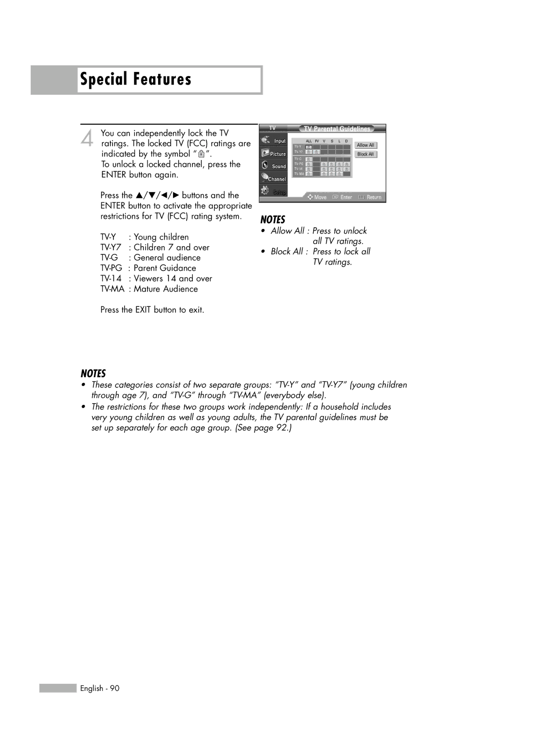 Samsung HL-S4666W, HL-S6166W, HL-S5066W, HL-S5666W manual TV Parental Guidelines 