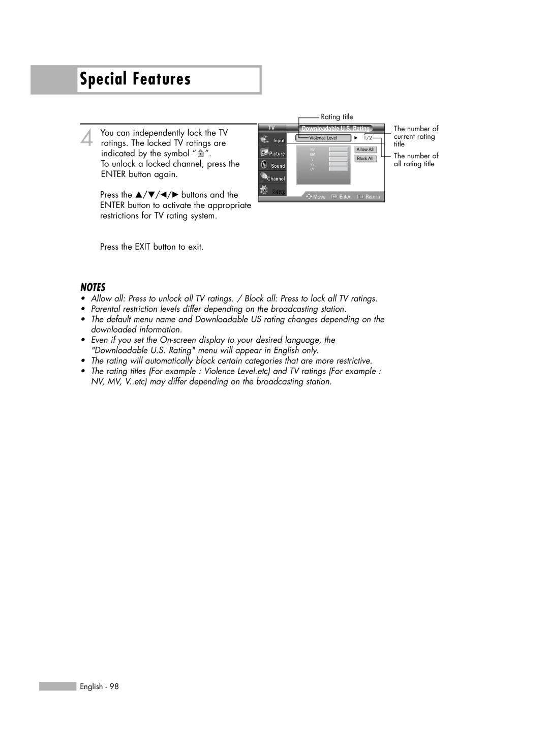 Samsung HL-S4666W, HL-S6166W, HL-S5066W, HL-S5666W manual Rating title 