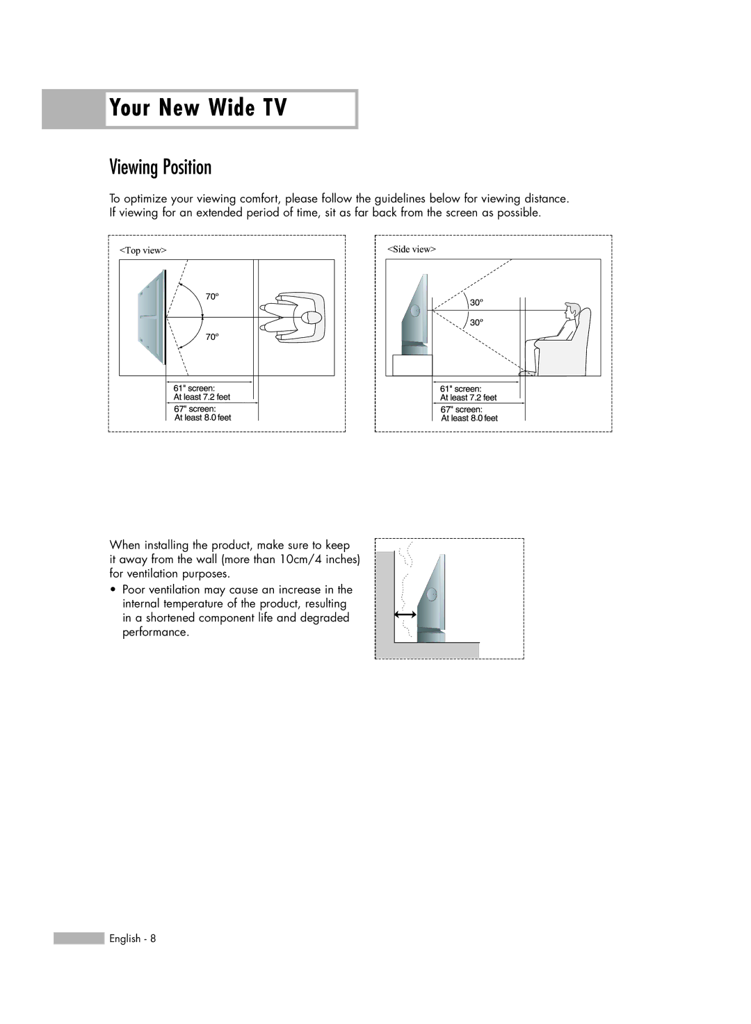 Samsung HL-S6167W, HL-S6767W manual Your New Wide TV, Viewing Position 