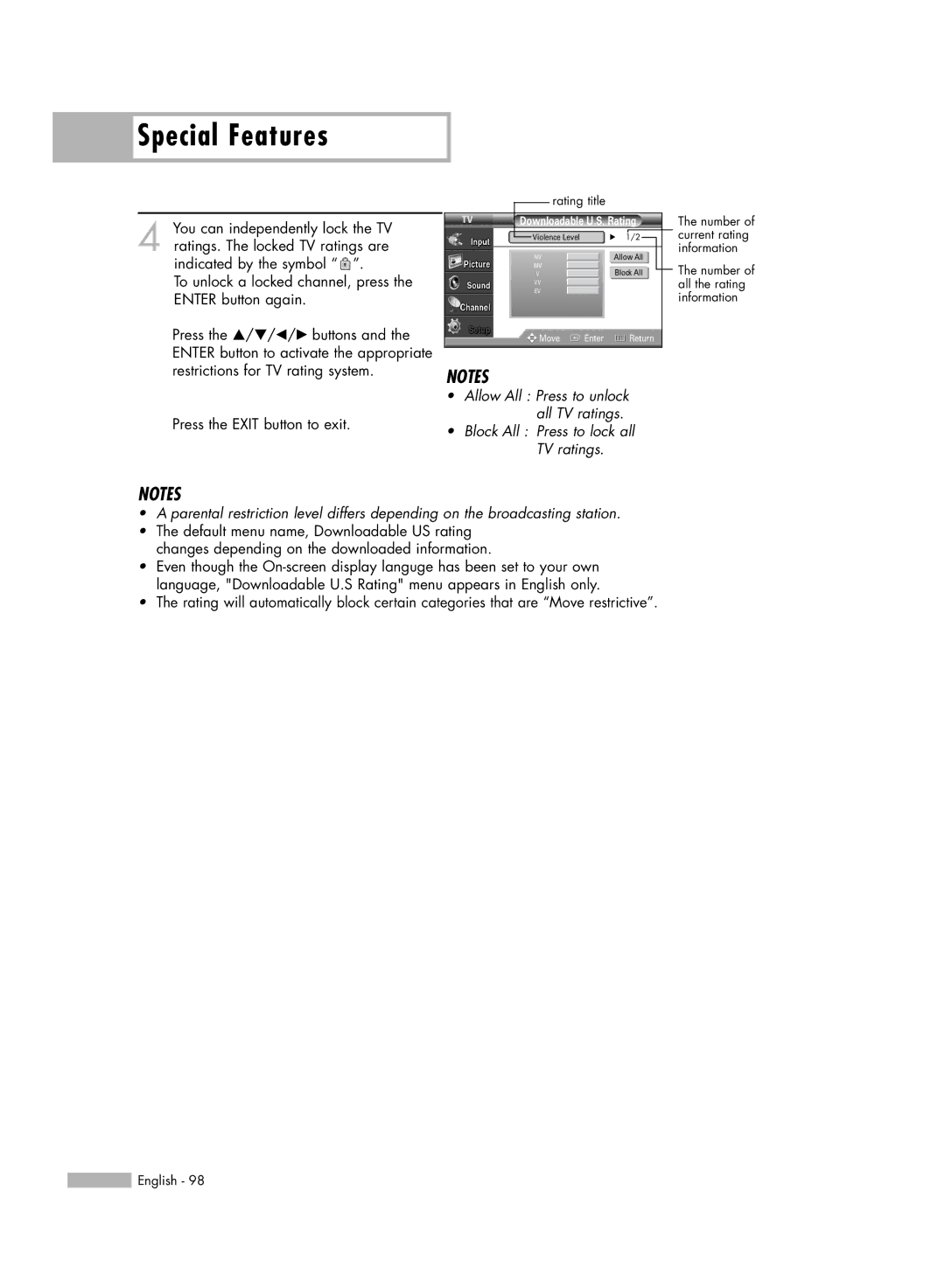 Samsung HL-S6186W, HL-S5686W manual Rating title 