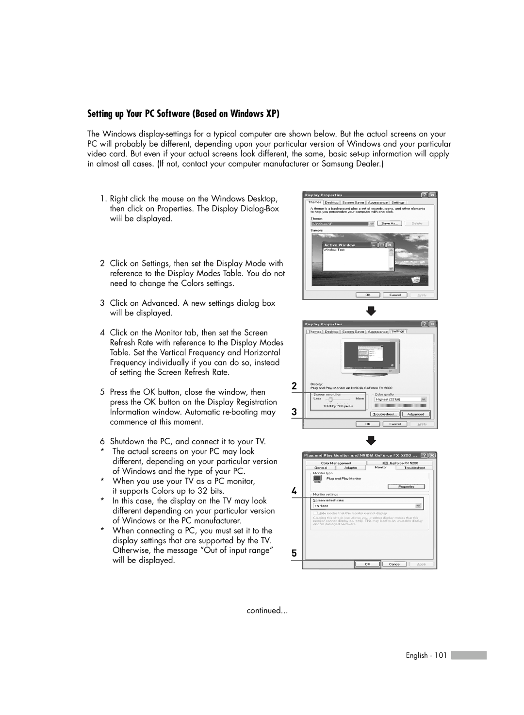 Samsung HL-S5687W, HL-S6187W manual Setting up Your PC Software Based on Windows XP 