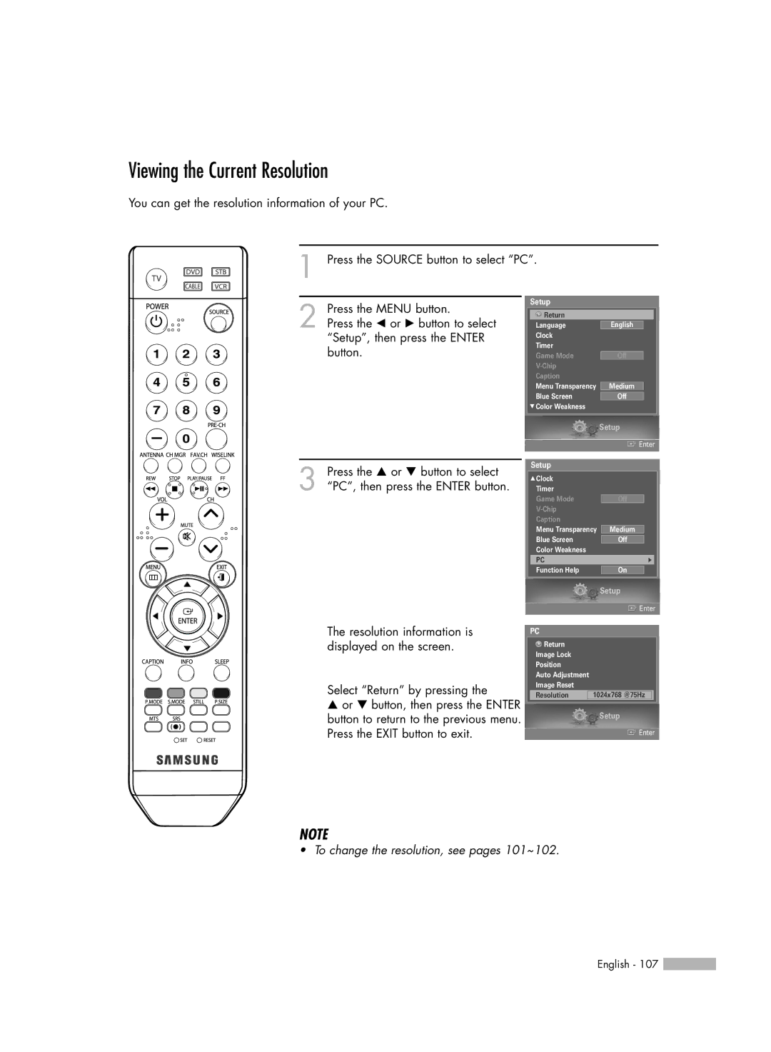 Samsung HL-S5687W, HL-S6187W manual Viewing the Current Resolution 