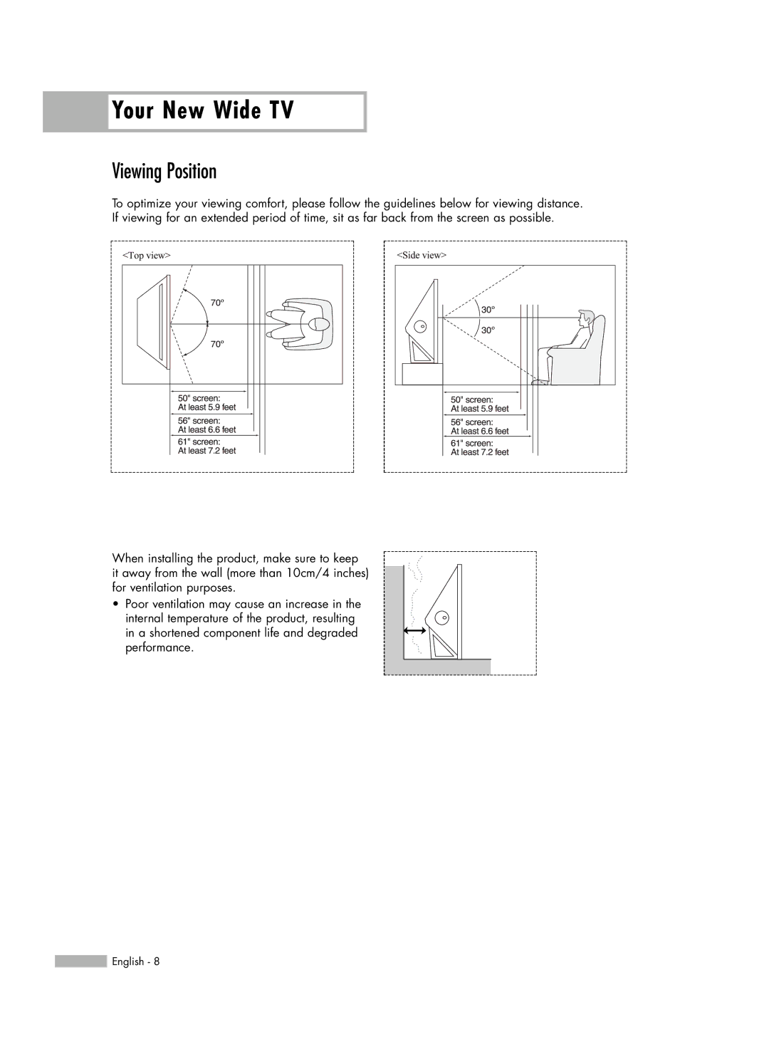 Samsung HL-S6187W, HL-S5687W manual Your New Wide TV, Viewing Position 