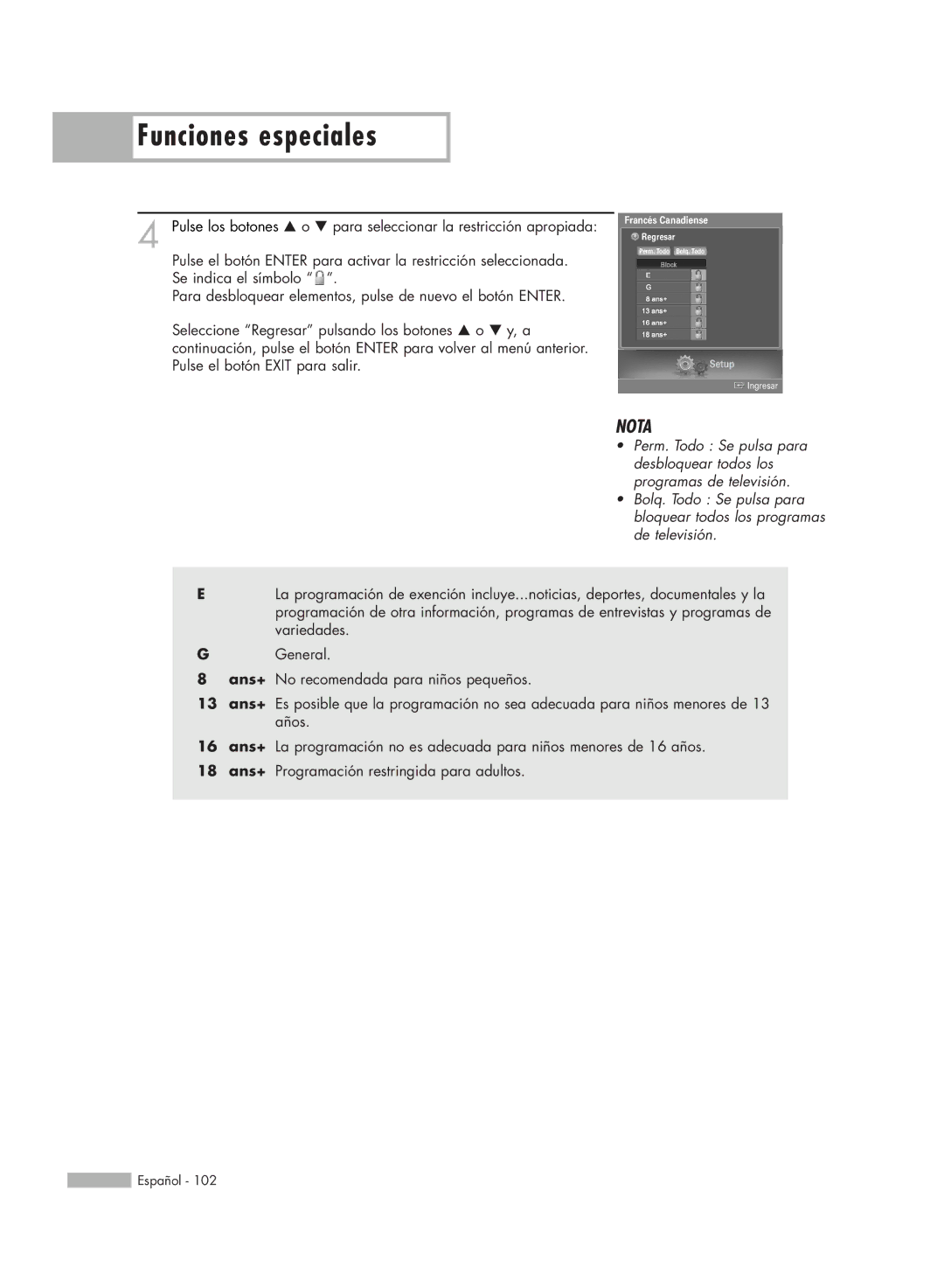 Samsung HL-S5688W, HL-S6188W, HL-S7178W, SP-71L8UH, HL-S5088W manual Francés Canadiense 