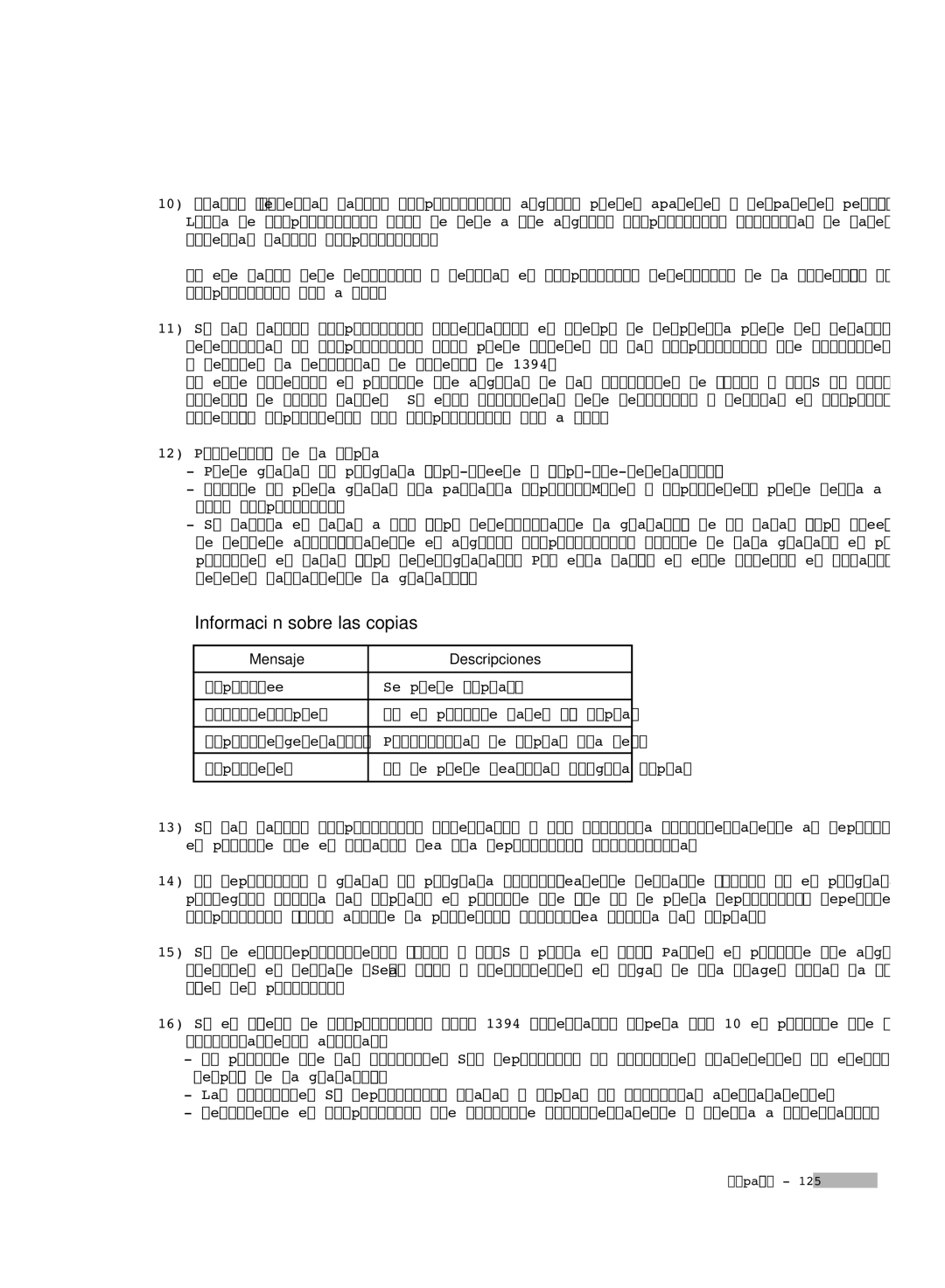 Samsung HL-S6188W, HL-S7178W, HL-S5688W, SP-71L8UH, HL-S5088W manual Información sobre las copias, Mensaje Descripciones 