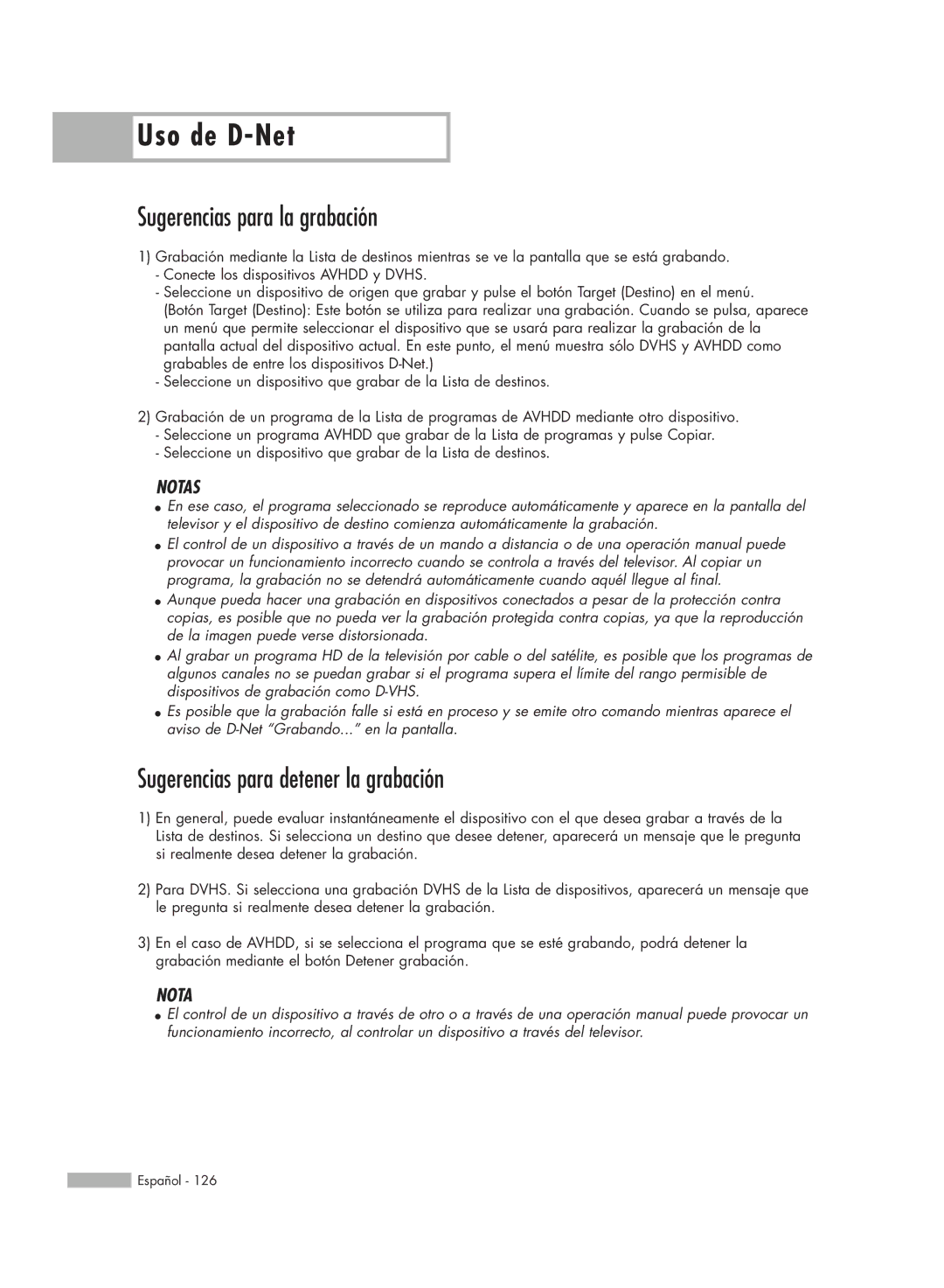 Samsung HL-S7178W, HL-S6188W, HL-S5688W, SP-71L8UH manual Sugerencias para la grabación, Sugerencias para detener la grabación 