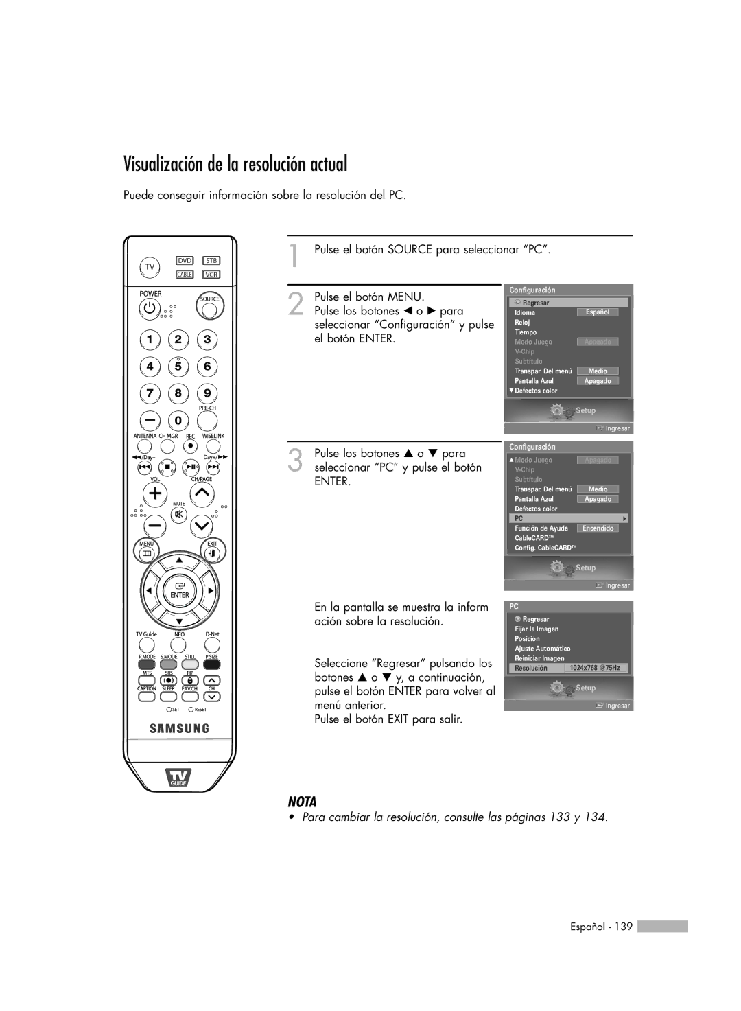 Samsung HL-S5088W, HL-S6188W, HL-S7178W, HL-S5688W, SP-71L8UH manual Visualización de la resolución actual 