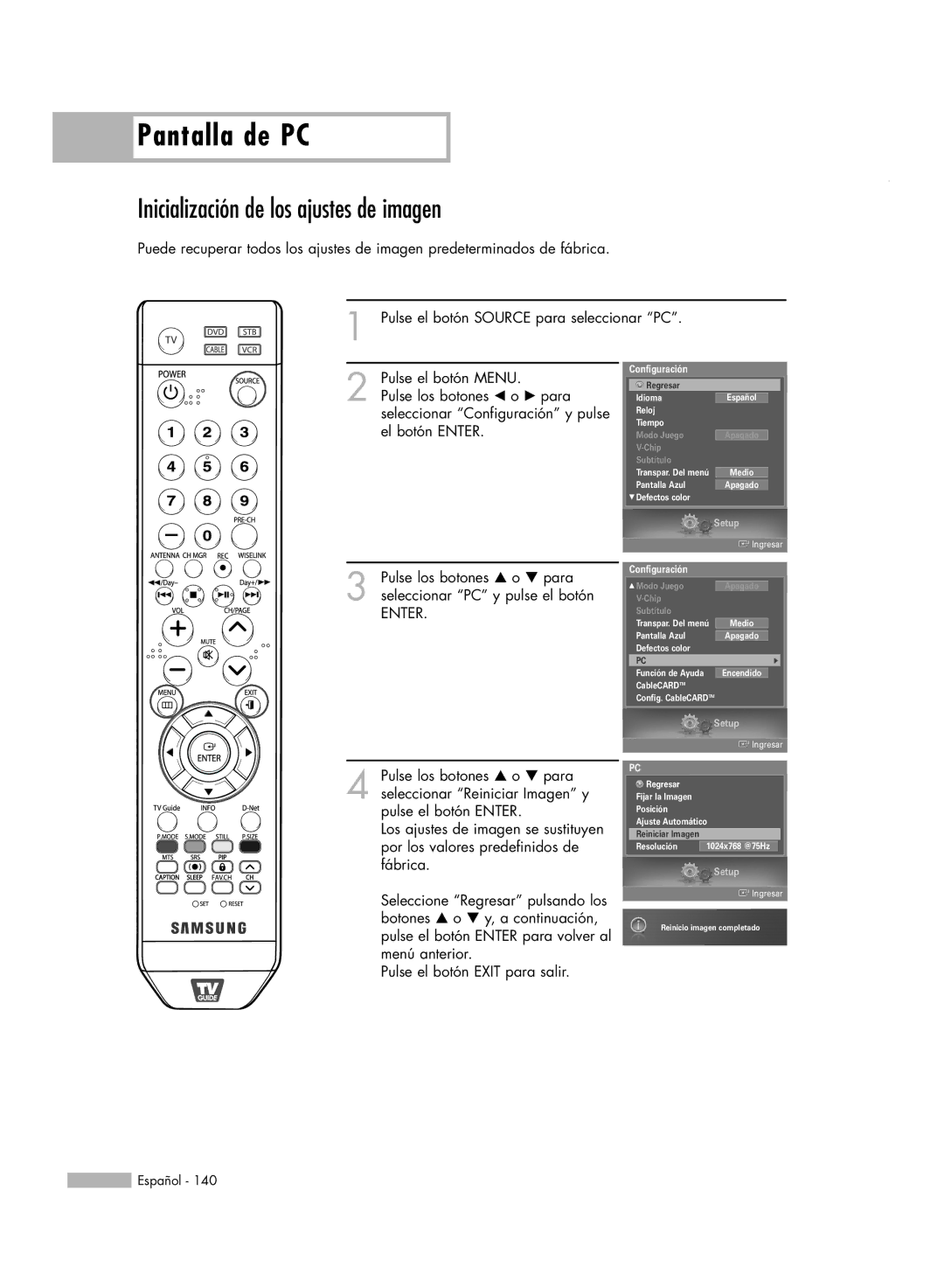 Samsung HL-S6188W, HL-S7178W, HL-S5688W, SP-71L8UH, HL-S5088W manual Inicialización de los ajustes de imagen 