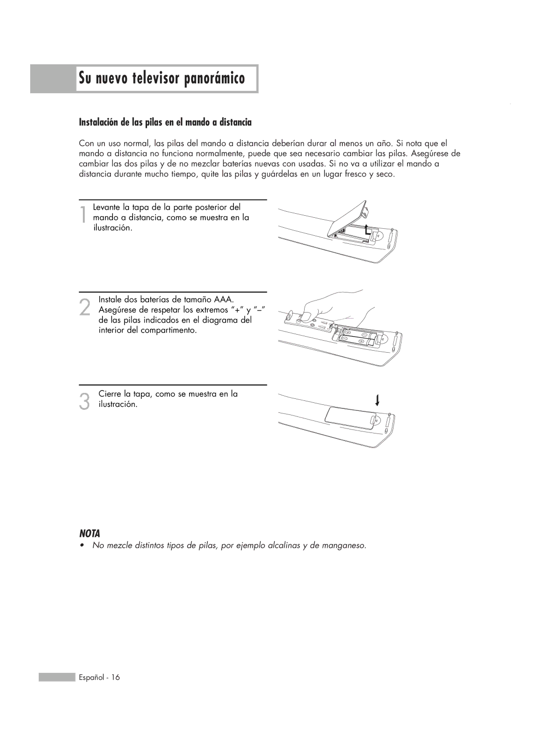 Samsung HL-S7178W, HL-S6188W, HL-S5688W, SP-71L8UH, HL-S5088W manual Instalación de las pilas en el mando a distancia 