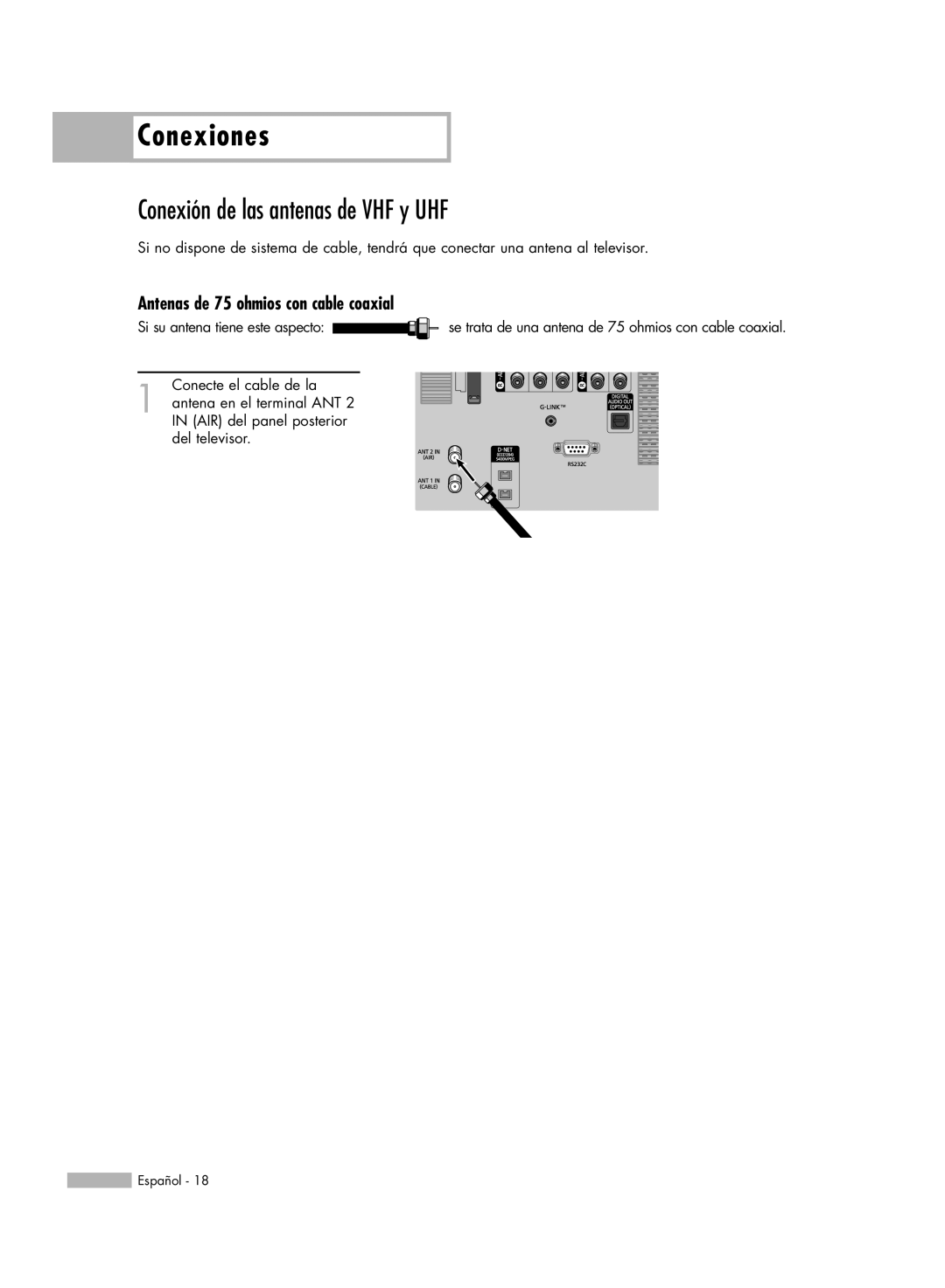 Samsung SP-71L8UH, HL-S6188W, HL-S7178W, HL-S5688W, HL-S5088W manual Conexiones, Conexión de las antenas de VHF y UHF 