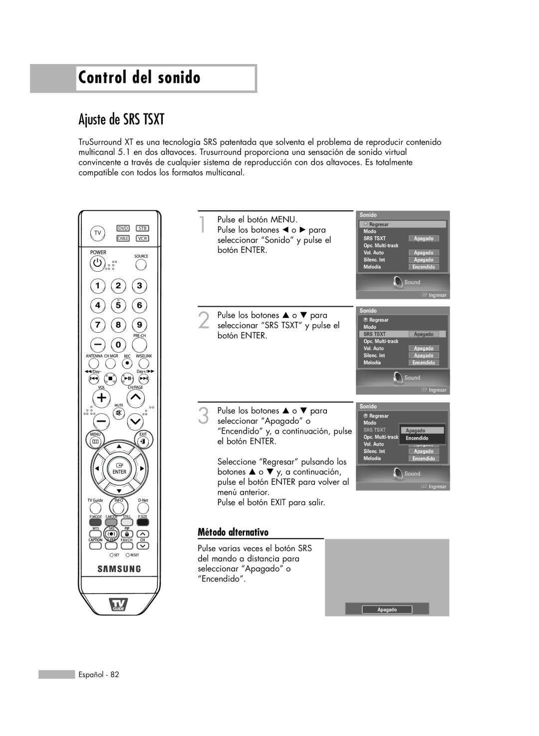 Samsung HL-S5688W, HL-S6188W, HL-S7178W, SP-71L8UH, HL-S5088W manual Ajuste de SRS Tsxt 