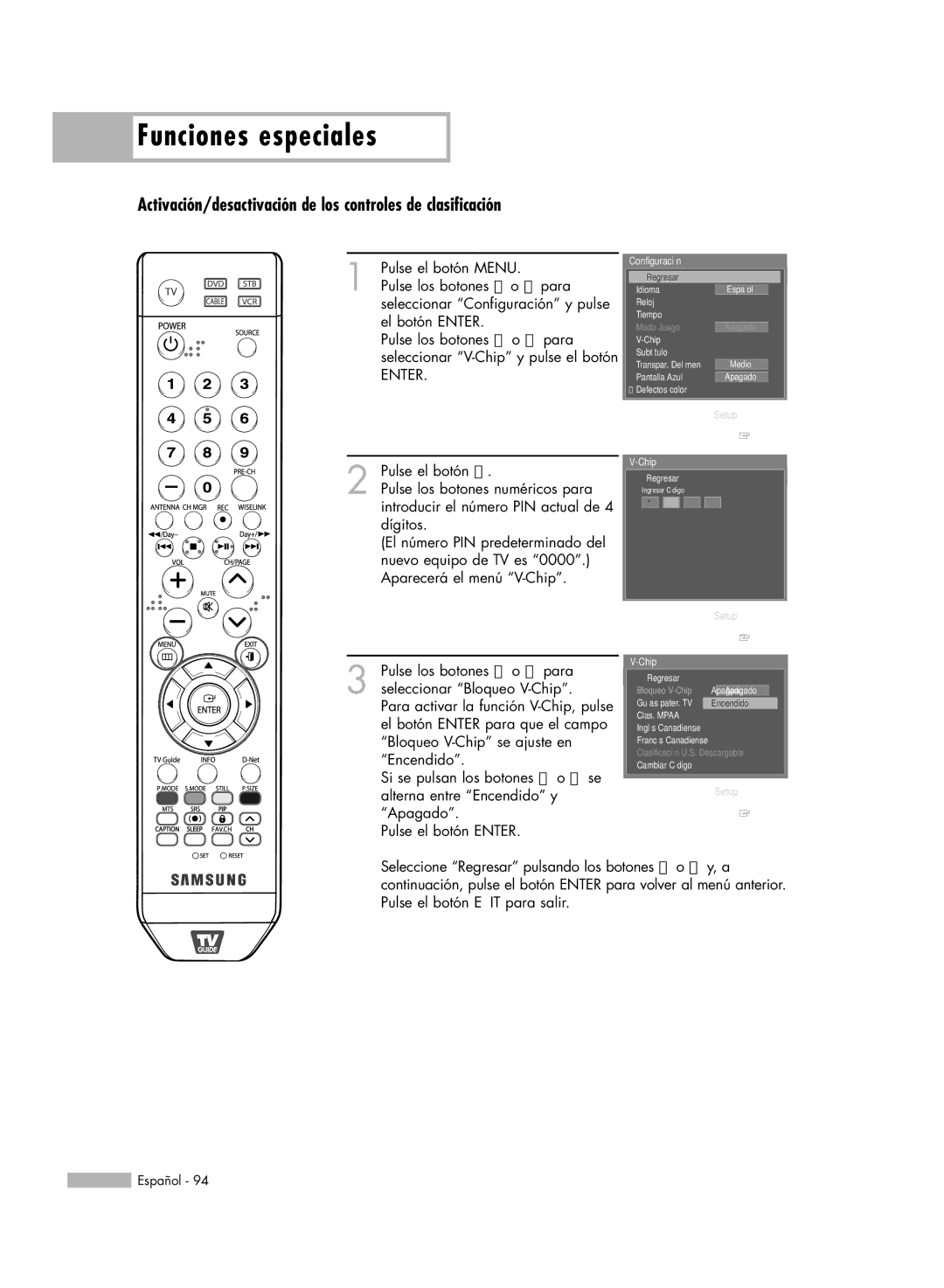 Samsung HL-S5088W, HL-S6188W, HL-S7178W, HL-S5688W, SP-71L8UH manual Activación/desactivación de los controles de clasificación 