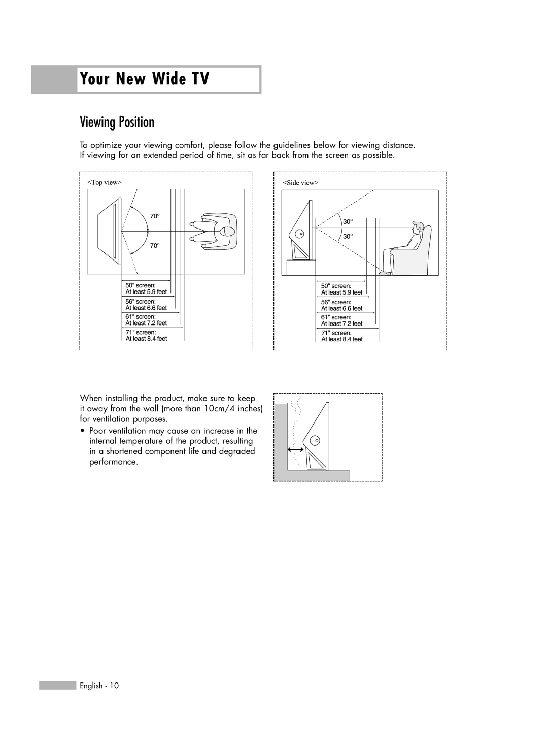 Samsung HL-S7178W, HL-S6188W, HL-S5688W manual Your New Wide TV, Viewing Position 