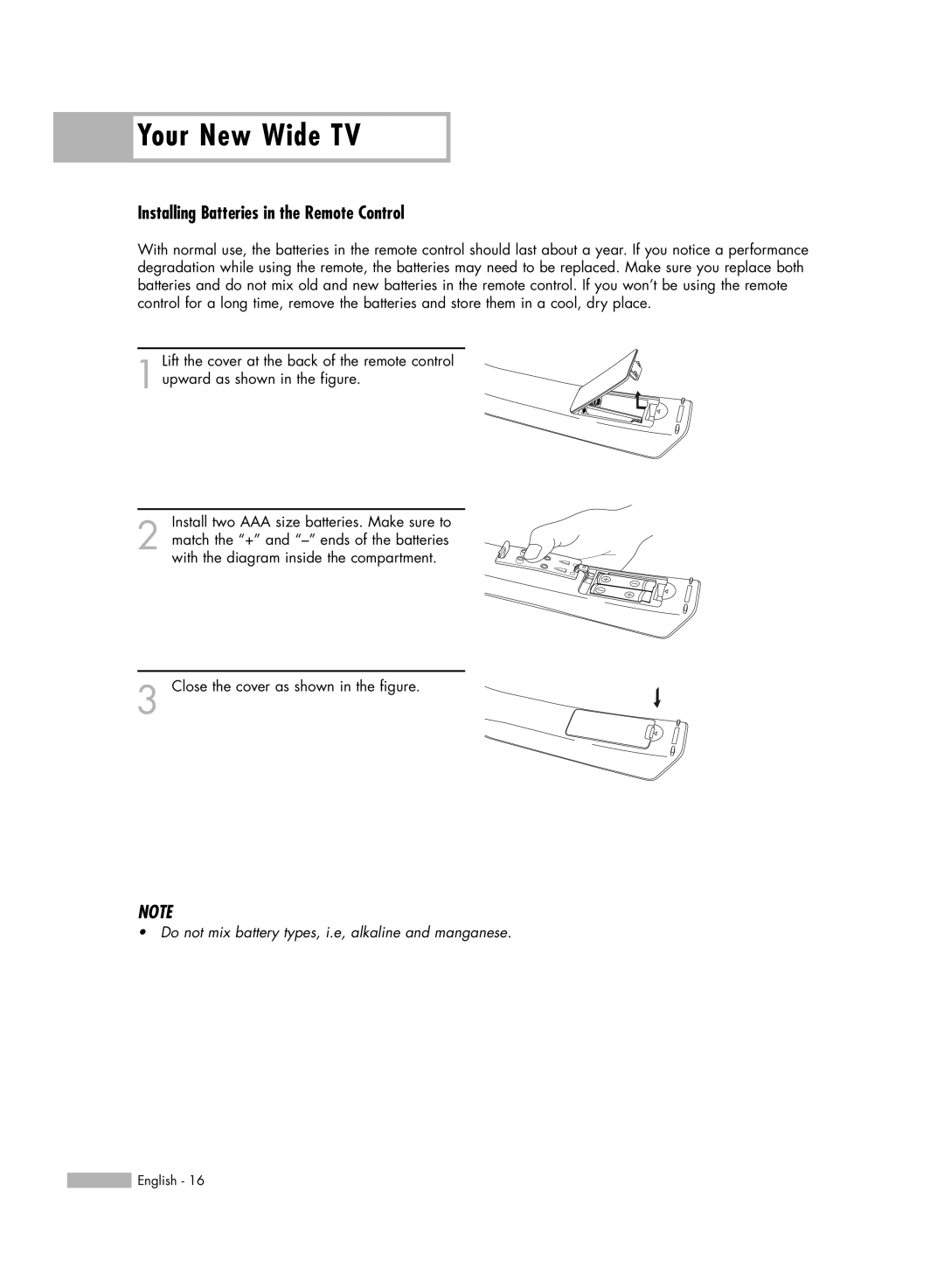 Samsung HL-S7178W, HL-S6188W, HL-S5688W manual Installing Batteries in the Remote Control 