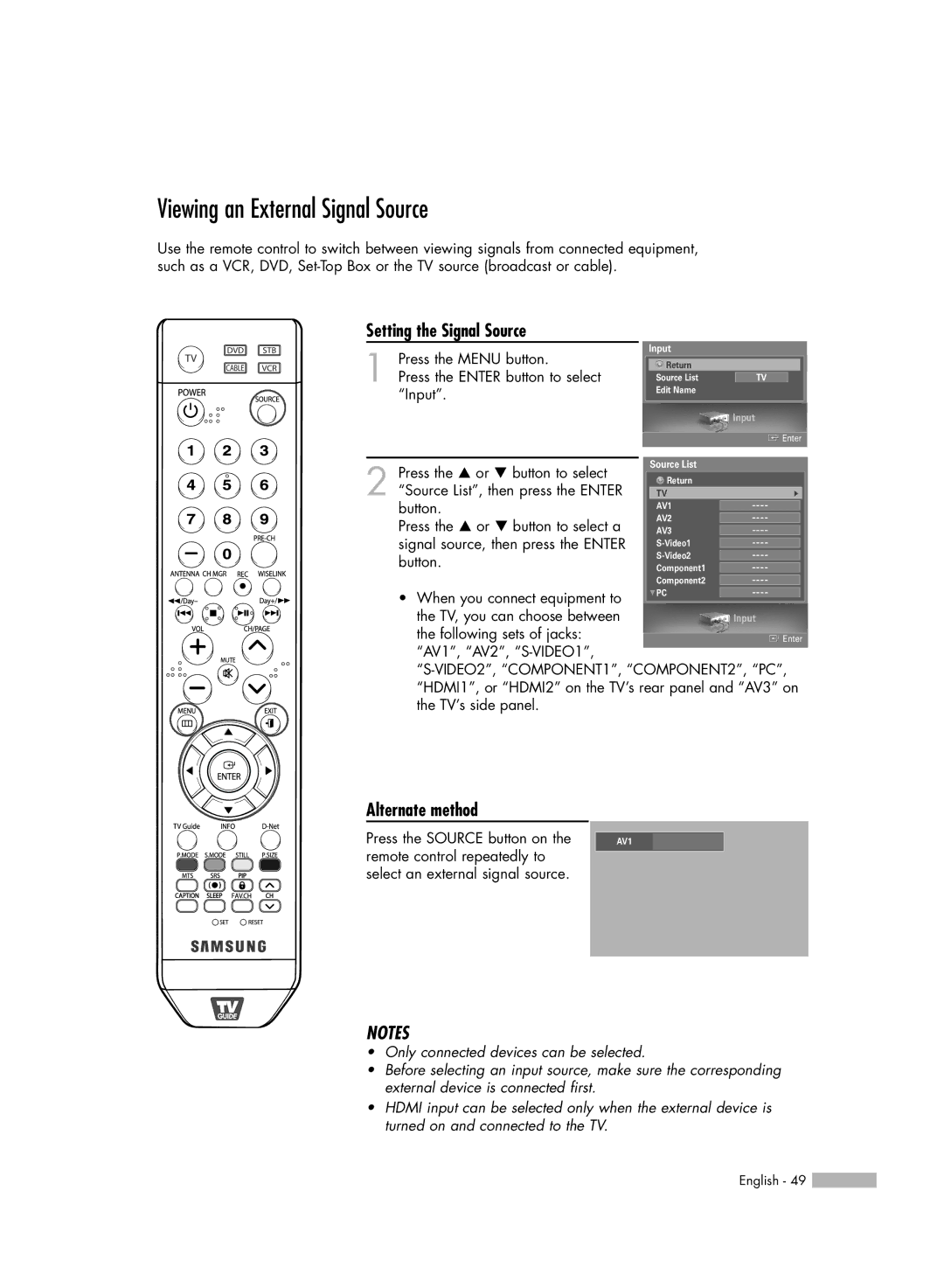 Samsung HL-S7178W, HL-S6188W, HL-S5688W manual Viewing an External Signal Source, Setting the Signal Source 