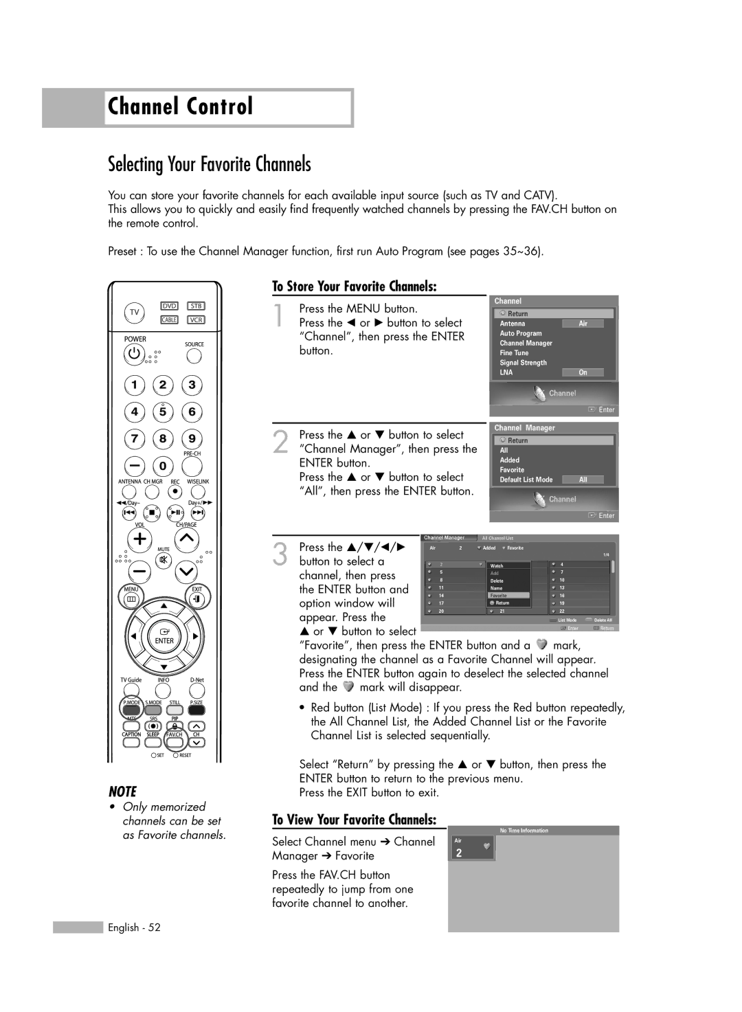 Samsung HL-S7178W, HL-S6188W, HL-S5688W manual Selecting Your Favorite Channels, To View Your Favorite Channels 