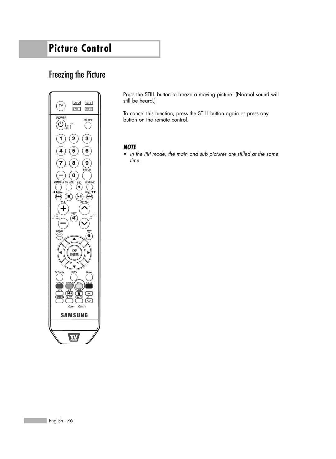 Samsung HL-S7178W, HL-S6188W, HL-S5688W manual Freezing the Picture 