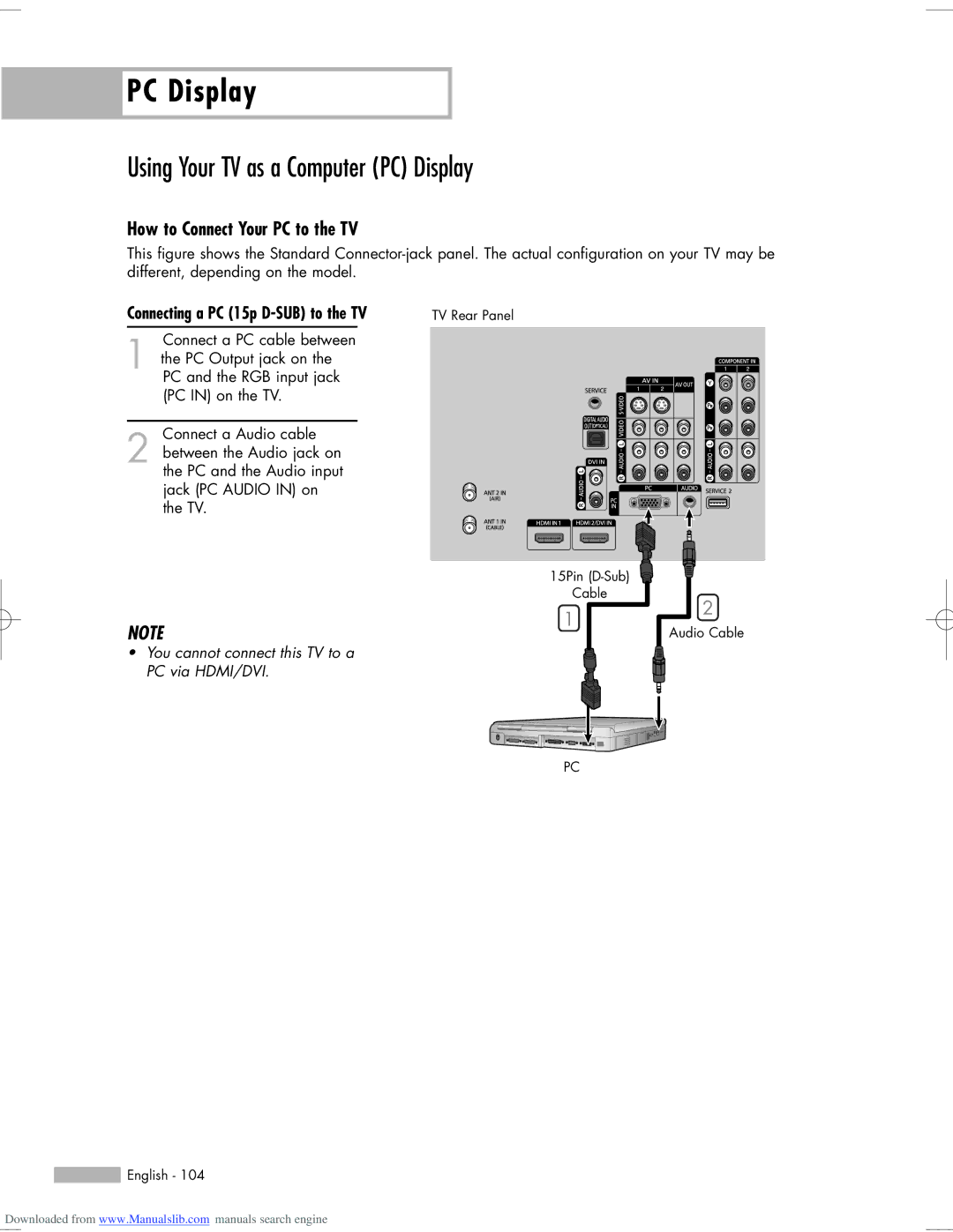 Samsung HL-S5055W, HL-S6765W, HL-S6165W manual Using Your TV as a Computer PC Display, How to Connect Your PC to the TV 